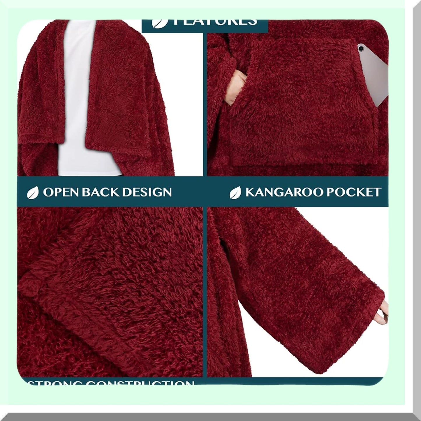 CozySleeve Sherpa Fleece Blanket - Plush, Soft, and Warm Snuggle Throw for Adults - Perfect Gift for Mom or Wife - Burgundy Red
