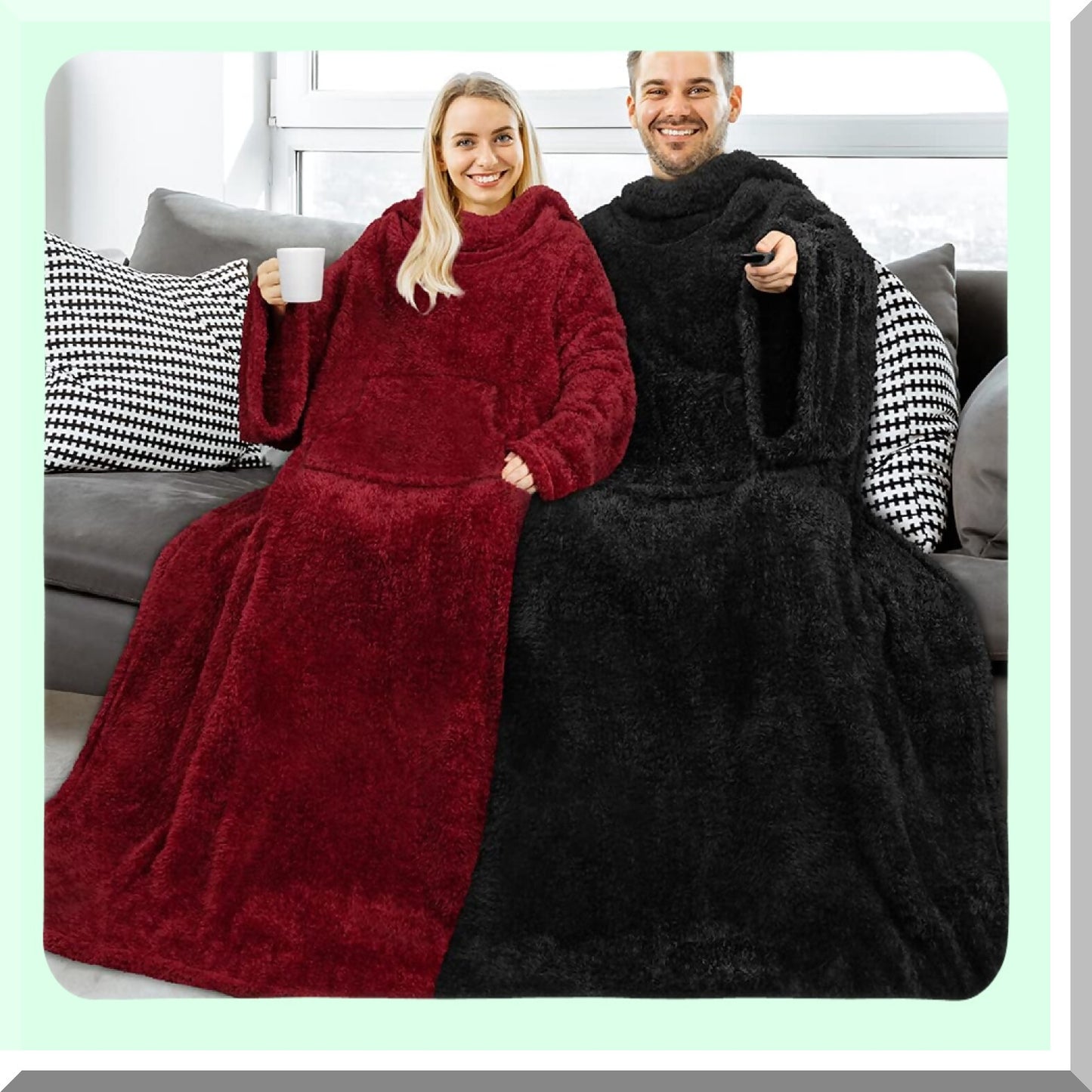 CozySleeve Sherpa Fleece Blanket - Plush, Soft, and Warm Snuggle Throw for Adults - Perfect Gift for Mom or Wife - Burgundy Red