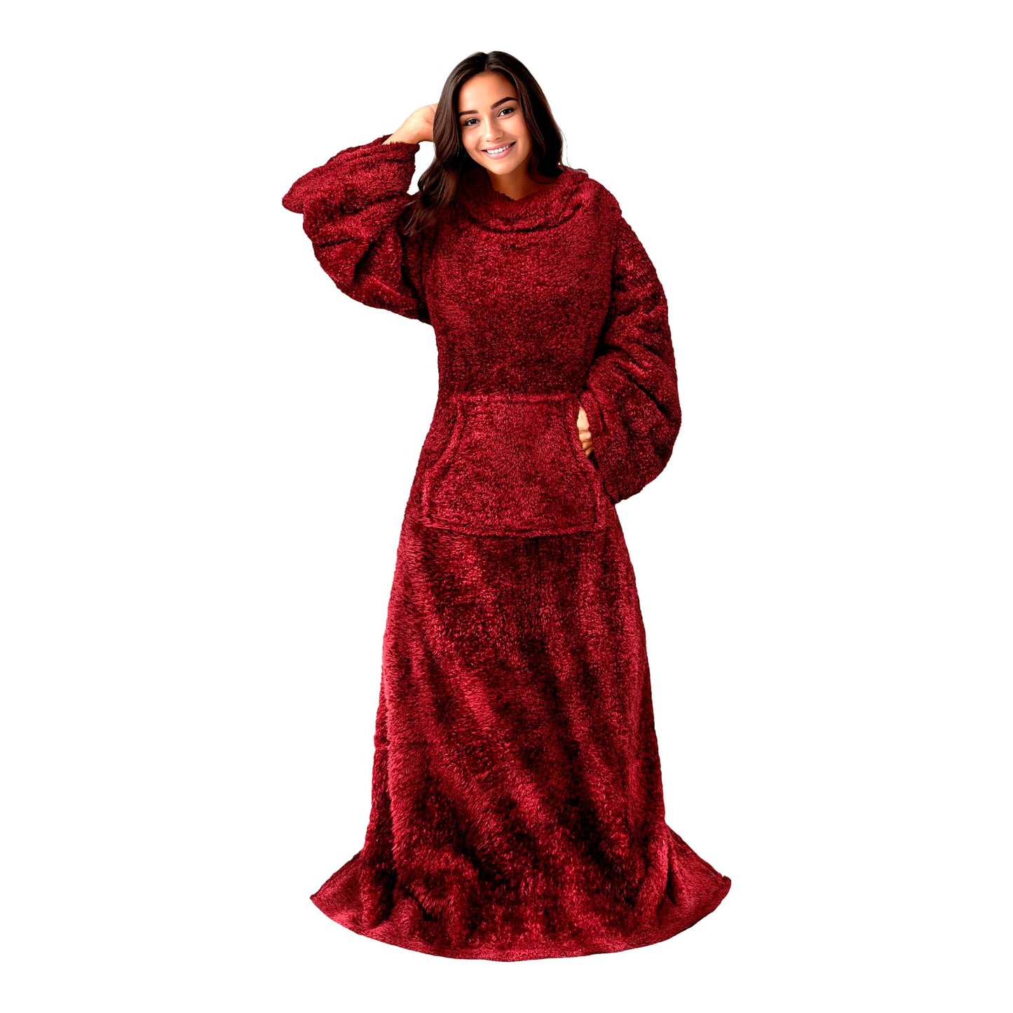 CozySleeve Sherpa Fleece Blanket - Plush, Soft, and Warm Snuggle Throw for Adults - Perfect Gift for Mom or Wife - Burgundy Red