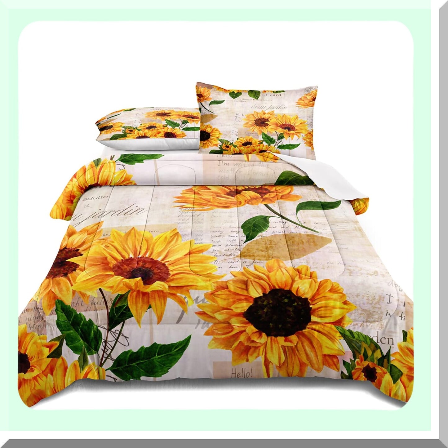 Retro Sunflower Bliss Bedding Set - Yellow Flower Comforter & Pillowcase Bundle - Size for Bed in A Bag - Cozy Floral Print Sleep Set