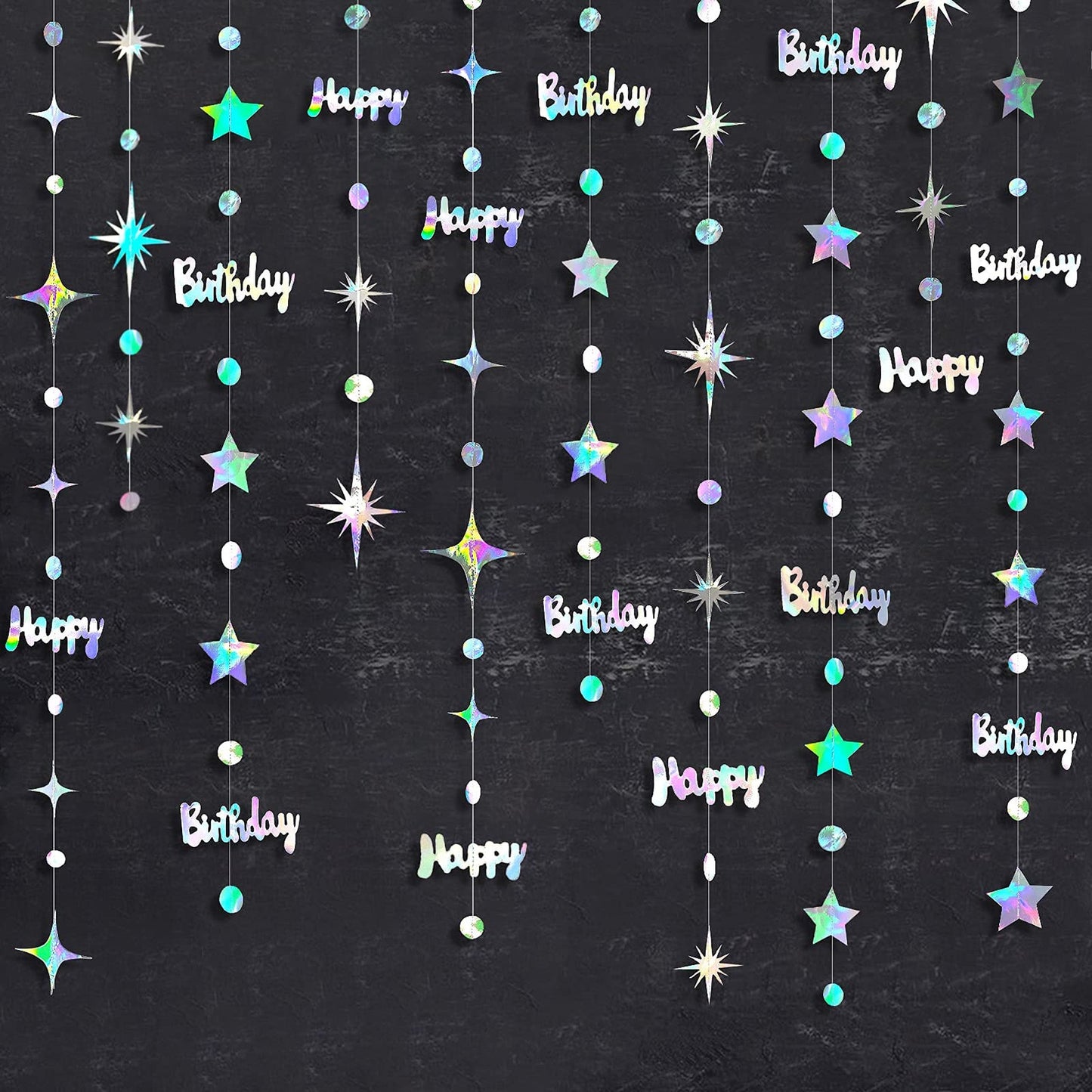 Iridescent Happy Birthday Decorations Garland Kit