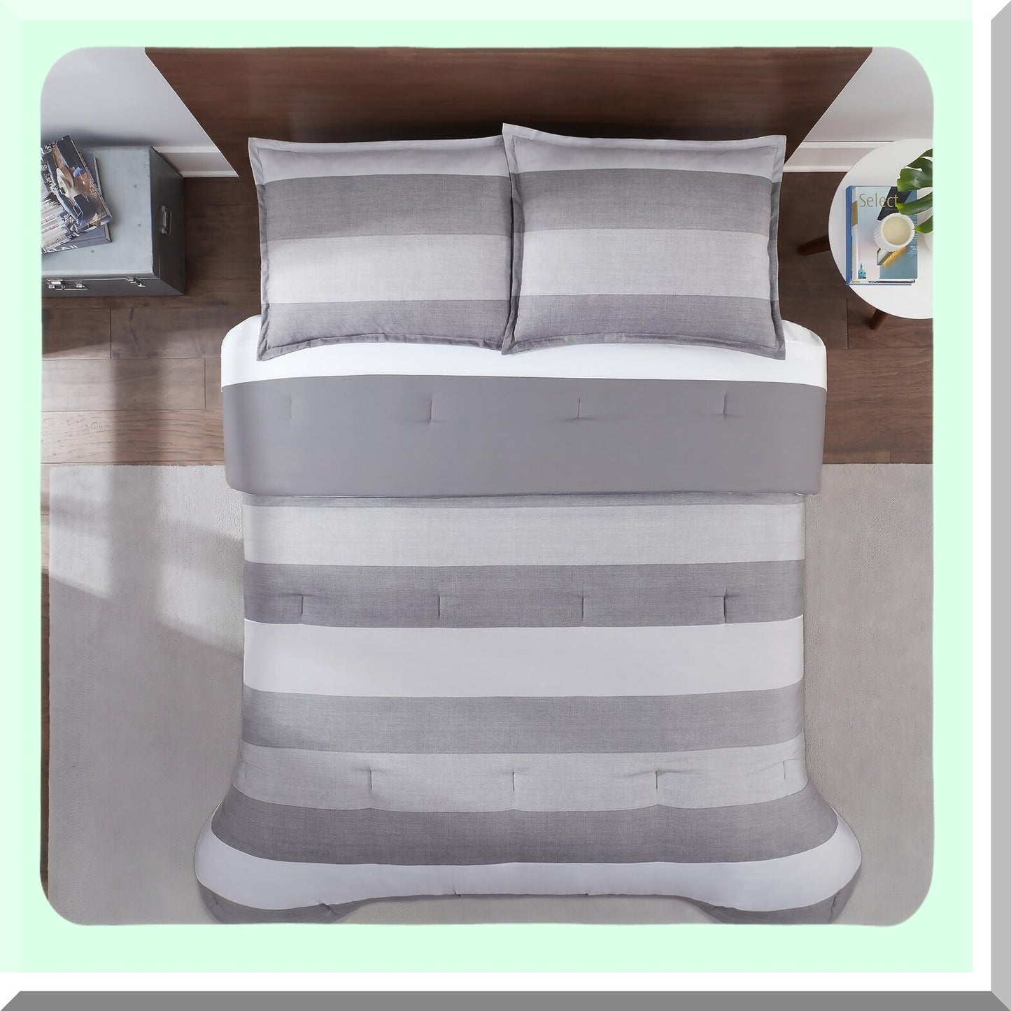 BillySoft Comforter Set - Modern Jersey Striped Bedding for All Seasons - Full/Queen Size - Simply Clean Design - Grey Color - 3 Piece Set with Pillow Case
