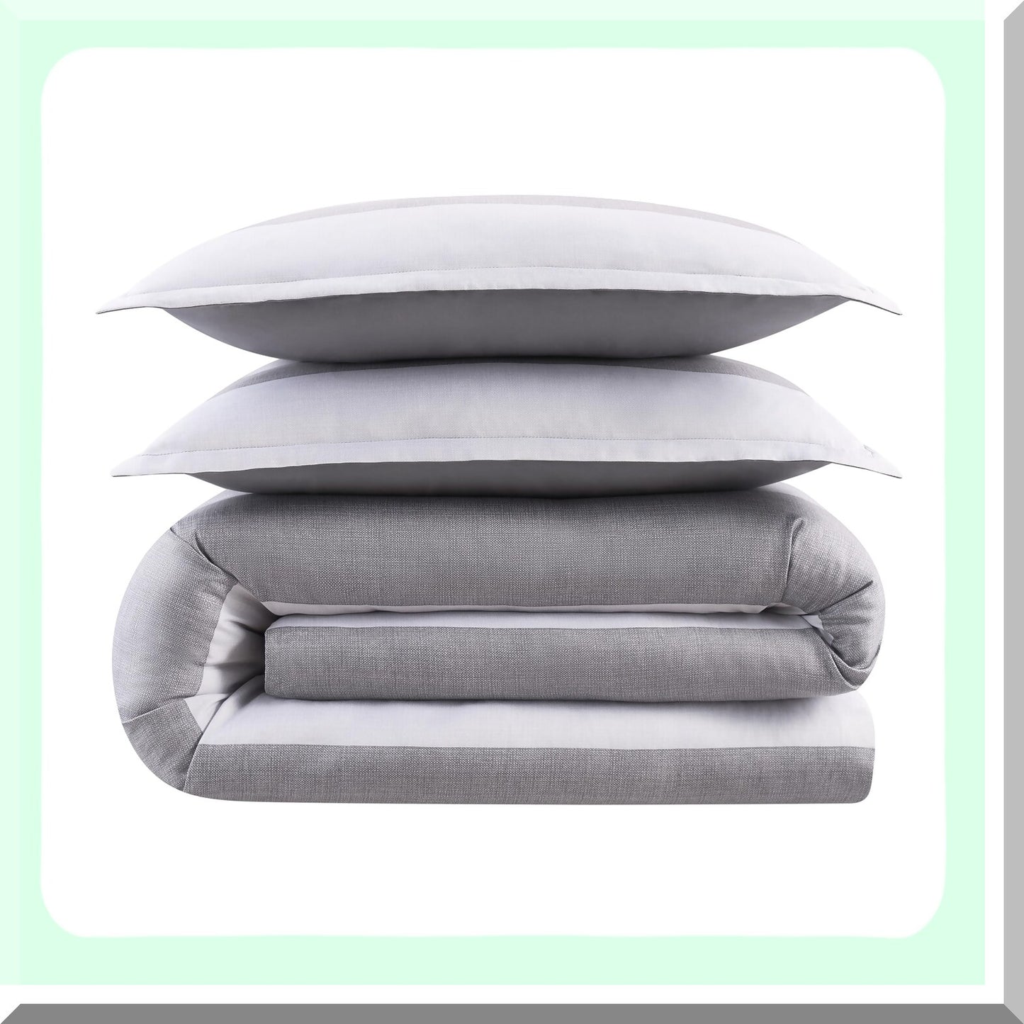 BillySoft Comforter Set - Modern Jersey Striped Bedding for All Seasons - Full/Queen Size - Simply Clean Design - Grey Color - 3 Piece Set with Pillow Case