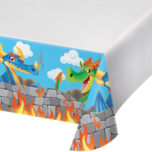 Border Print Plastic Tablecover with Dragons Design
