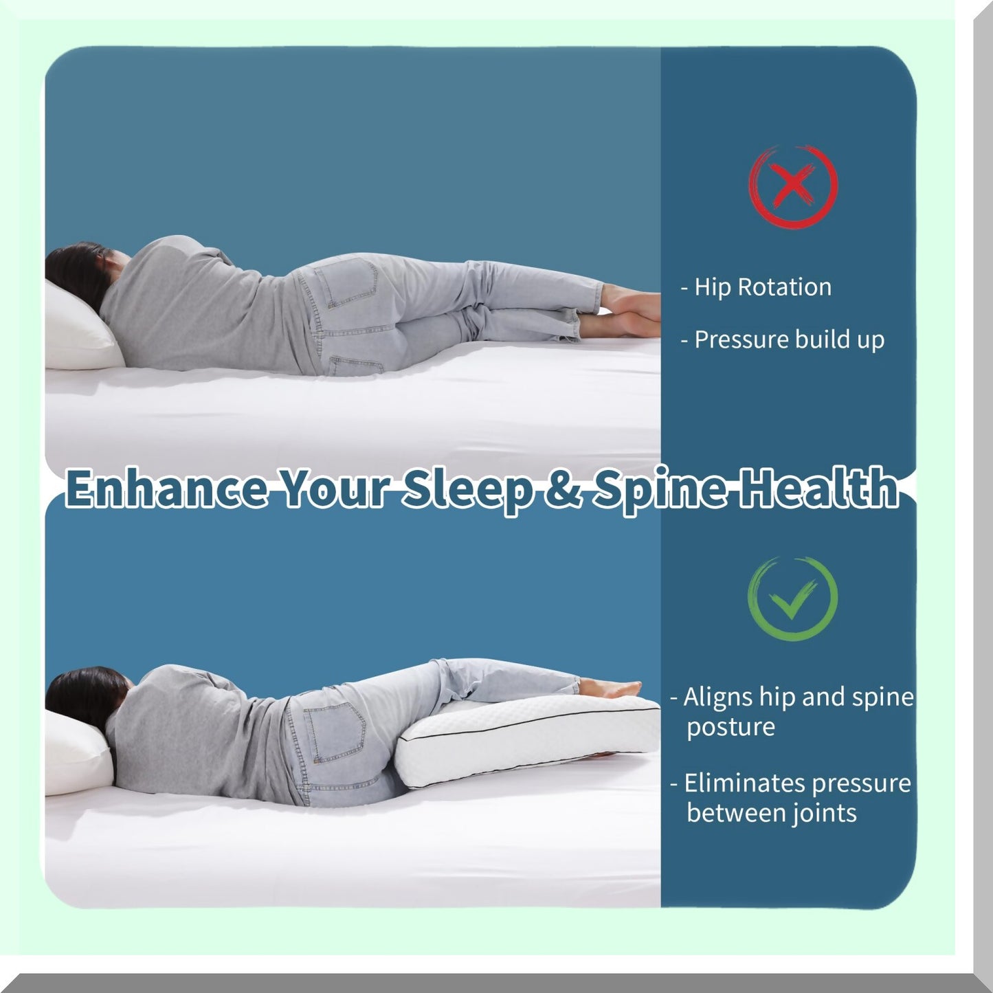 OrthoAlign Knee Support Pillow - Memory Foam Leg Spacer for Side Sleepers - Hip & Spine Alignment - Pregnancy & Sciatica Relief - White Color