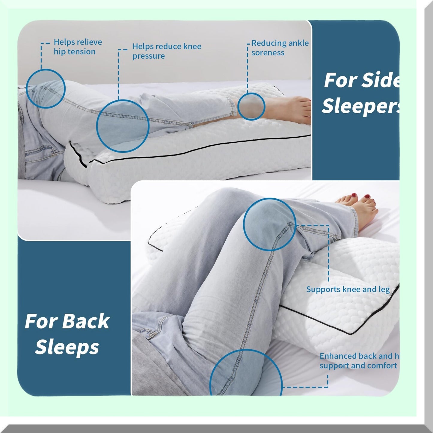 OrthoAlign Knee Support Pillow - Memory Foam Leg Spacer for Side Sleepers - Hip & Spine Alignment - Pregnancy & Sciatica Relief - White Color