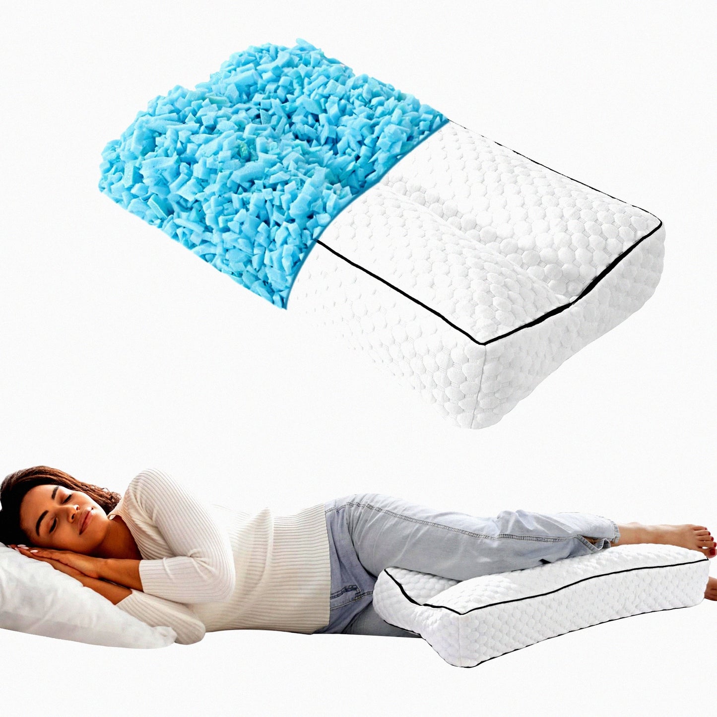 OrthoAlign Knee Support Pillow - Memory Foam Leg Spacer for Side Sleepers - Hip & Spine Alignment - Pregnancy & Sciatica Relief - White Color