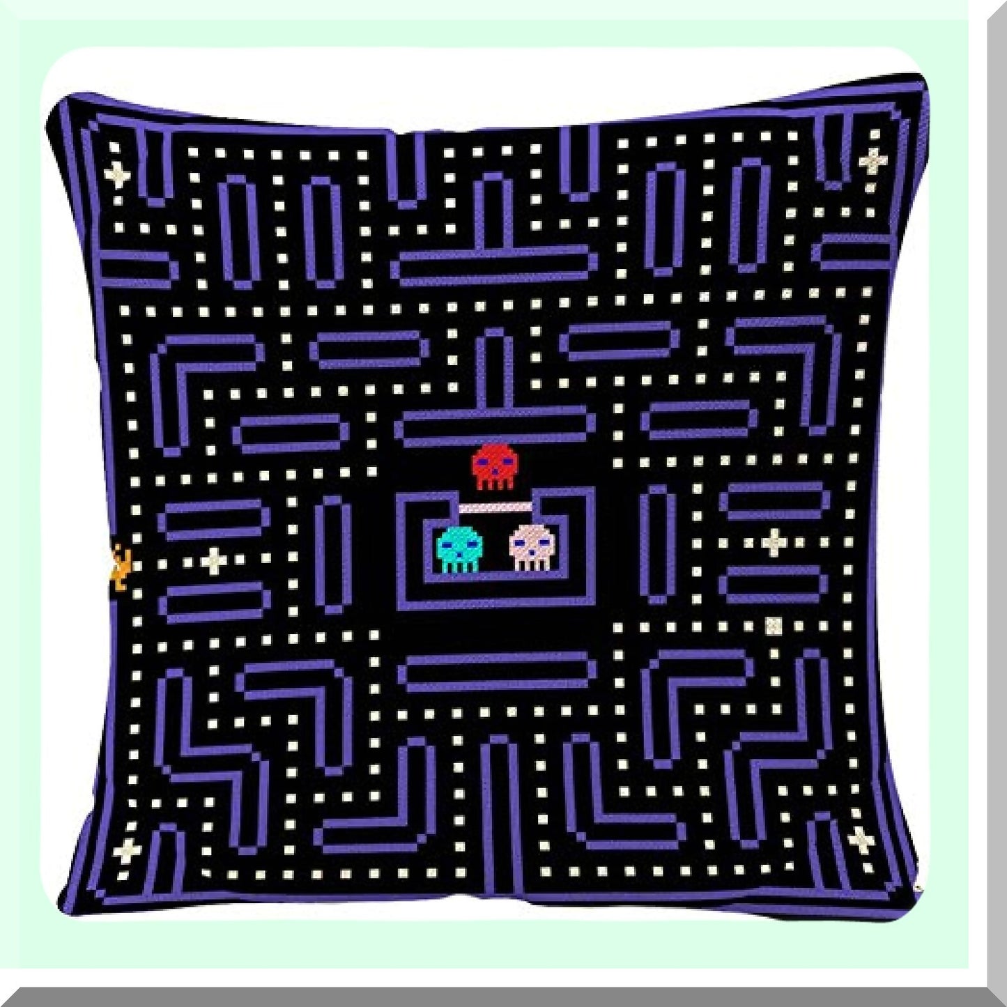 Retro Pixel Attack Throw Pillow Case - 80S Arcade Game Design Square Cushion Cover for Sofa, Couch, Bed, Car - 18x18 Inch - Angry Video Style