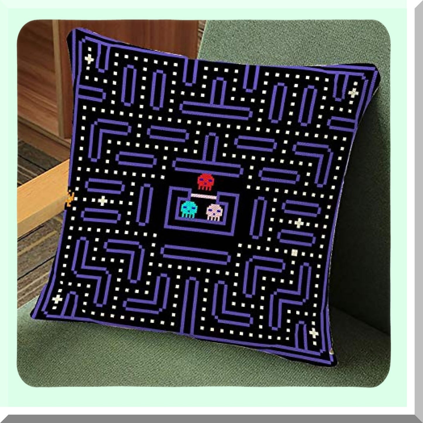 Retro Pixel Attack Throw Pillow Case - 80S Arcade Game Design Square Cushion Cover for Sofa, Couch, Bed, Car - 18x18 Inch - Angry Video Style