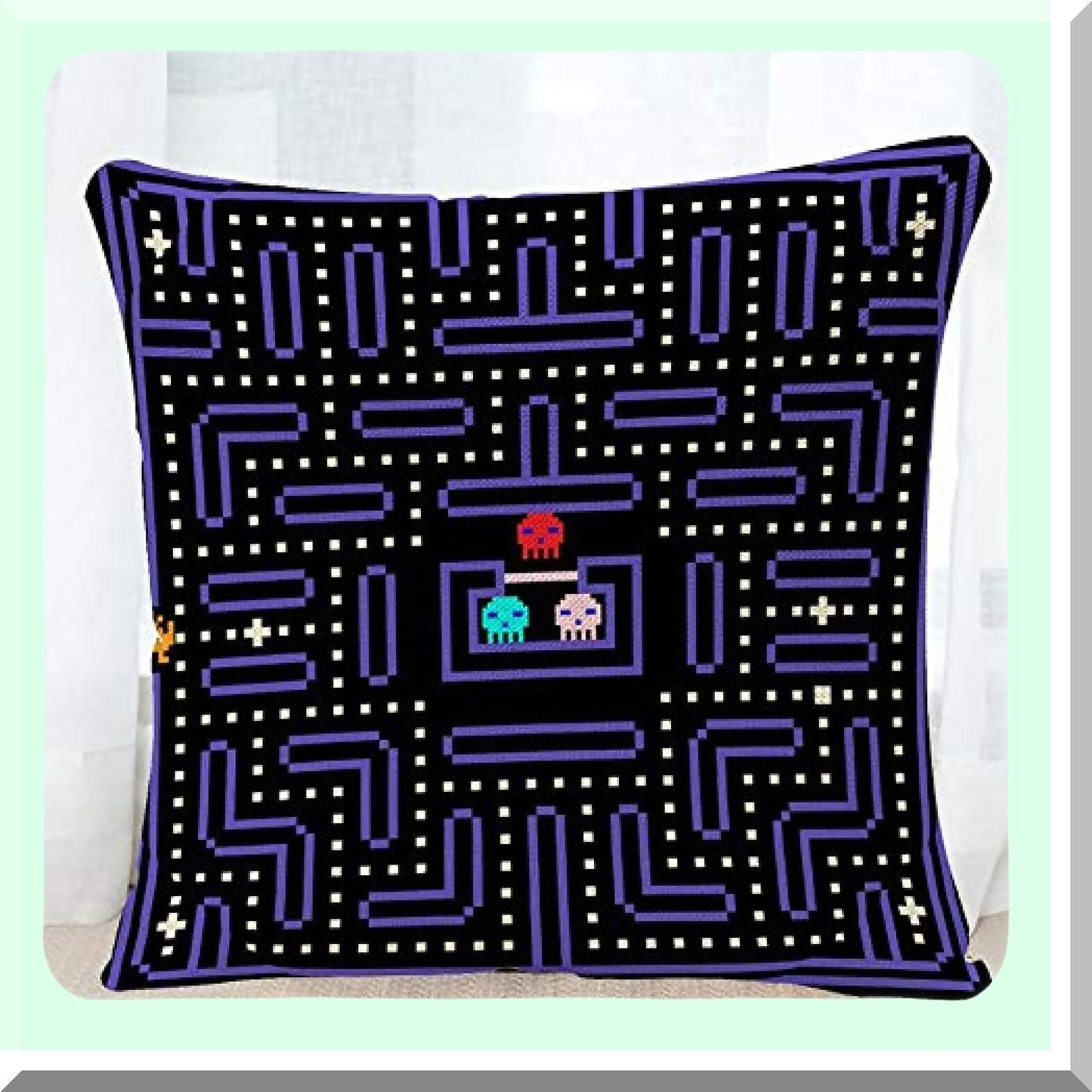 Retro Pixel Attack Throw Pillow Case - 80S Arcade Game Design Square Cushion Cover for Sofa, Couch, Bed, Car - 18x18 Inch - Angry Video Style
