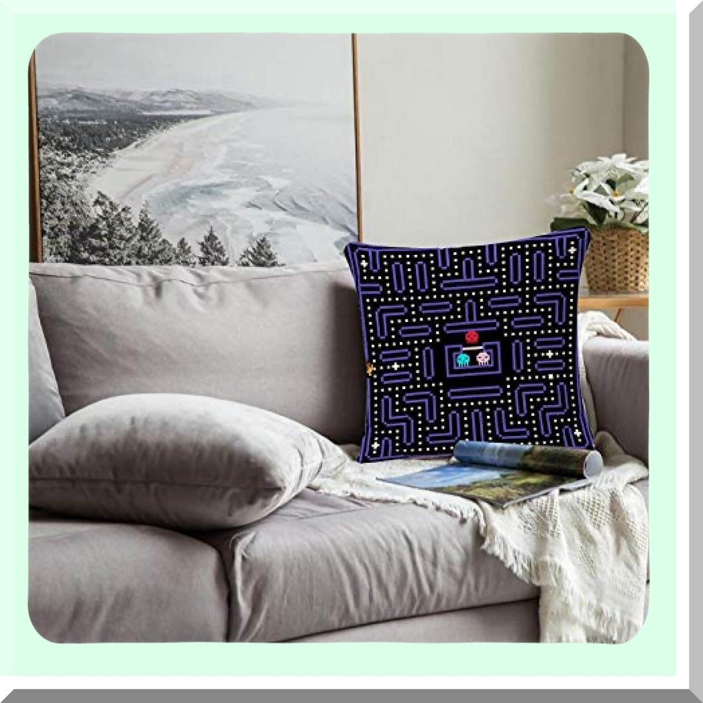 Retro Pixel Attack Throw Pillow Case - 80S Arcade Game Design Square Cushion Cover for Sofa, Couch, Bed, Car - 18x18 Inch - Angry Video Style