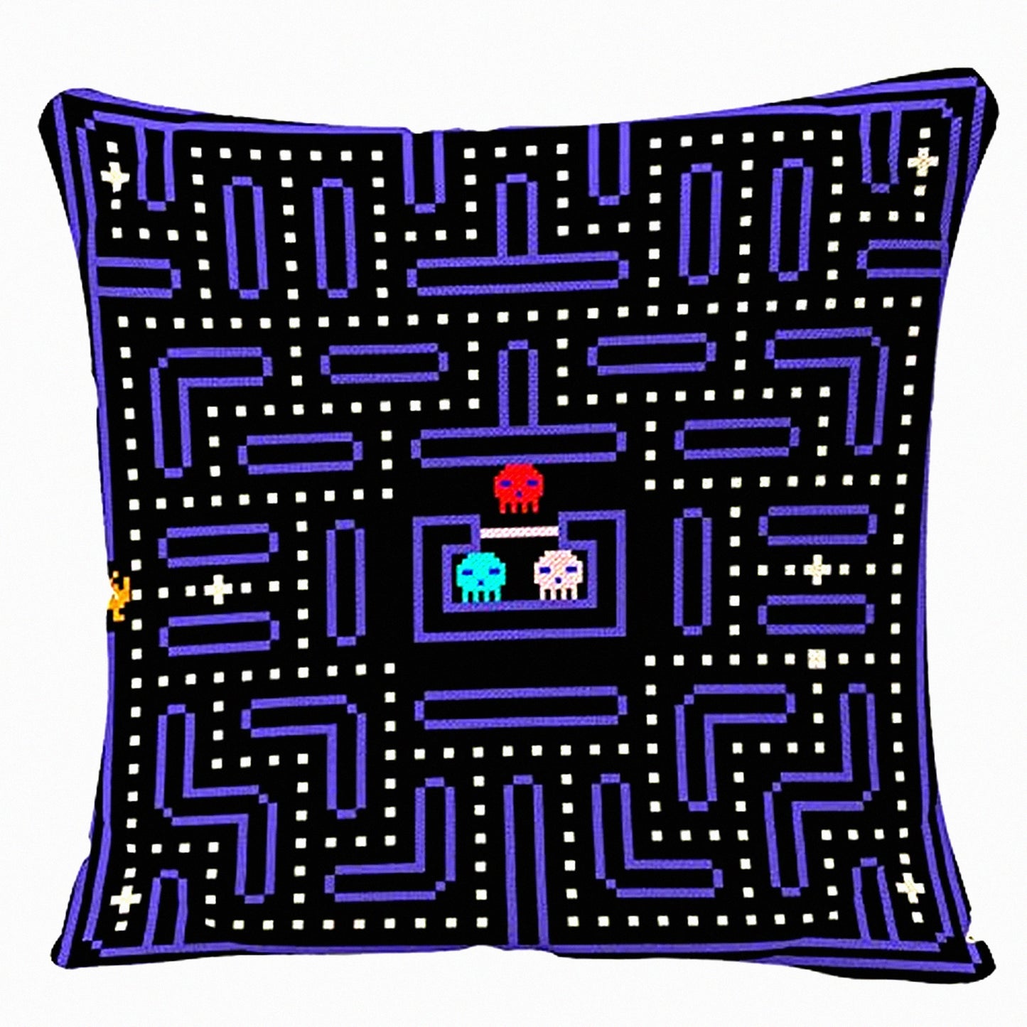 Retro Pixel Attack Throw Pillow Case - 80S Arcade Game Design Square Cushion Cover for Sofa, Couch, Bed, Car - 18x18 Inch - Angry Video Style