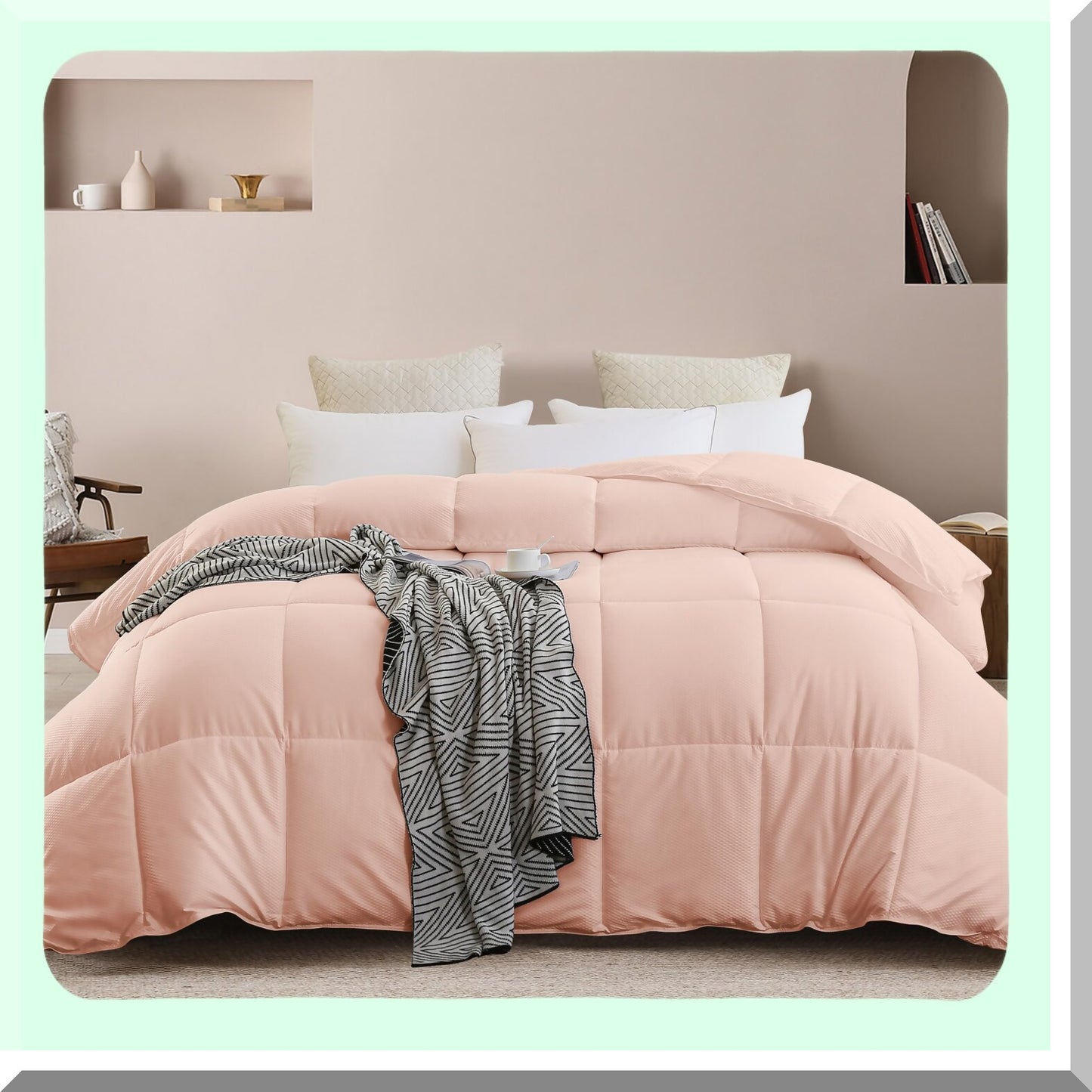 Bubble Pink All Season Cooling Down Alternative Comforter - Ultra Soft Quilted Duvet Insert with Corner Tabs - Hotel Collection Bedding for a Comfortable Sleep Experience - Oversized and Machine Washable