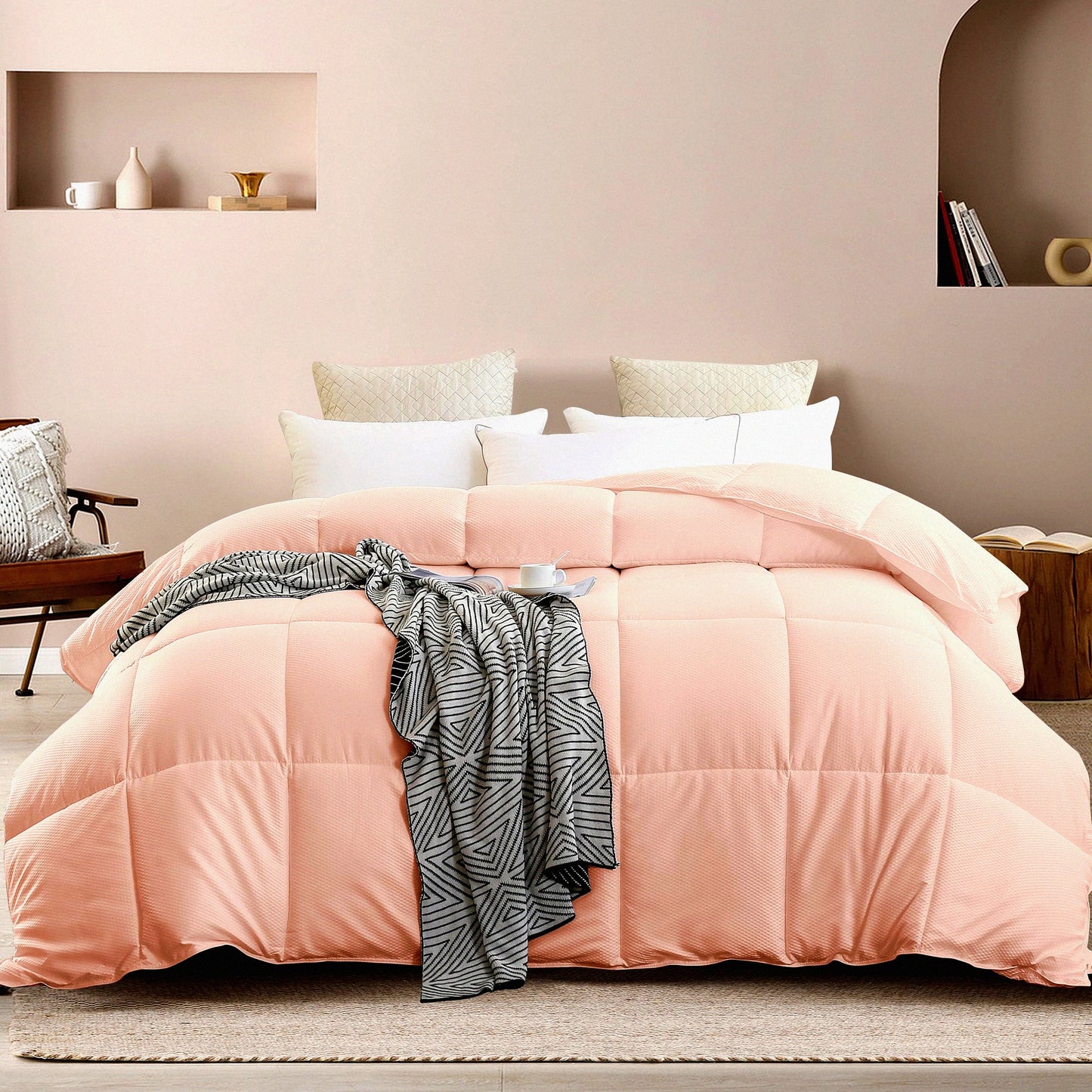 Bubble Pink All Season Cooling Down Alternative Comforter - Ultra Soft Quilted Duvet Insert with Corner Tabs - Hotel Collection Bedding for a Comfortable Sleep Experience - Oversized and Machine Washable