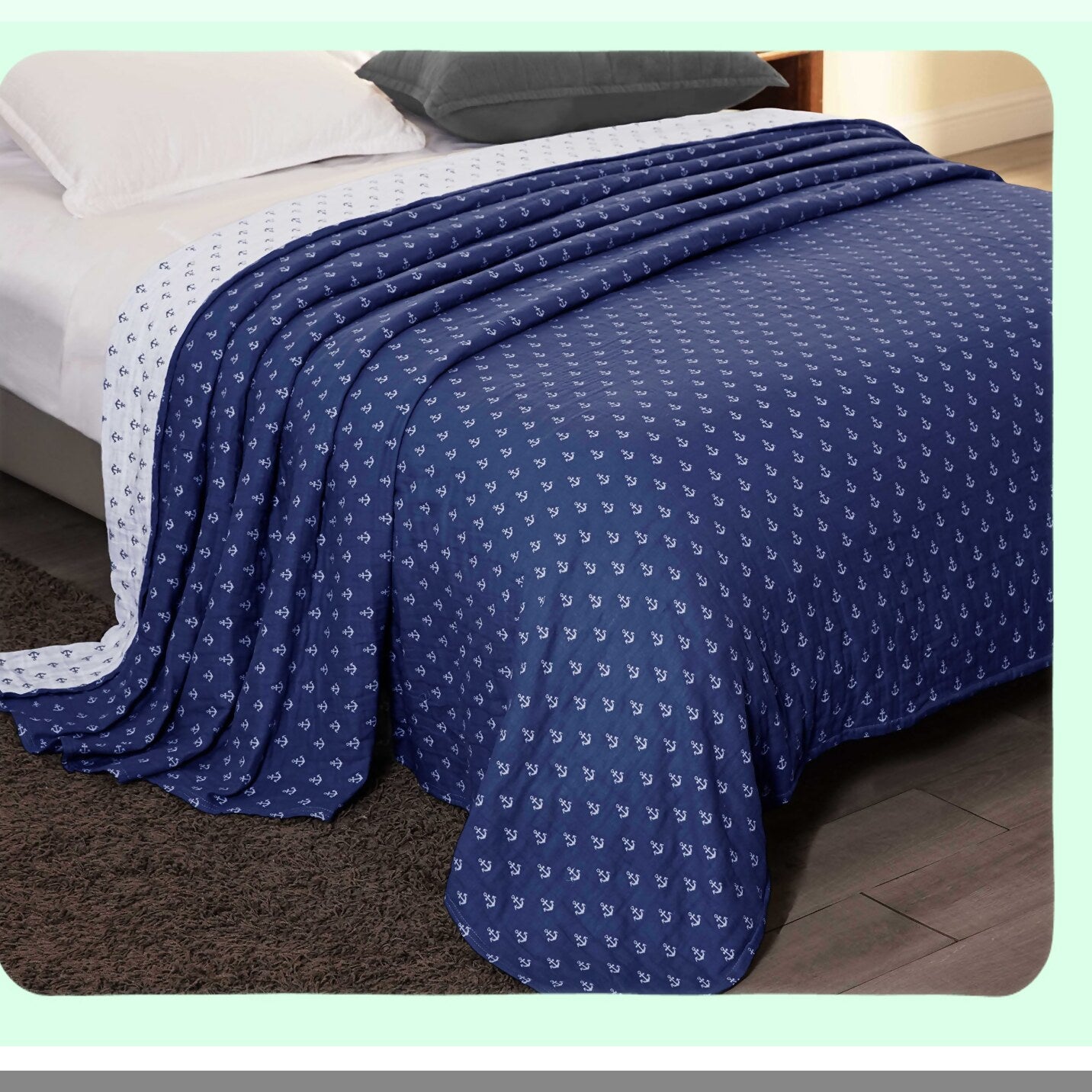 Seabreeze Triple-Layer Muslin Cotton Blanket - Lightweight & Breathable All-Season Twin, Navy