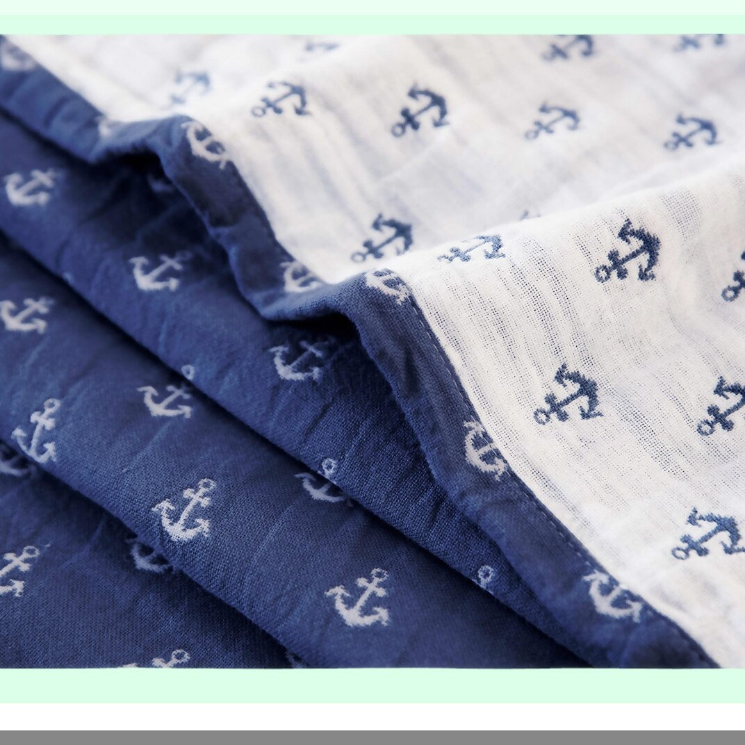 Seabreeze Triple-Layer Muslin Cotton Blanket - Lightweight & Breathable All-Season Twin, Navy