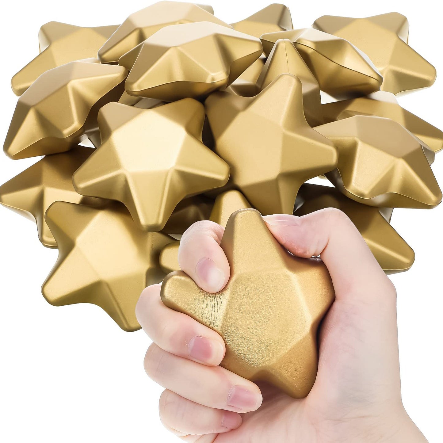 Starburst Stress Relief Balls - Set of 24 3.1" Foam Star Stress Balls for Adults & Students. Perfect Party Favors, Bag Fillers, and Birthday Prizes in Gold!