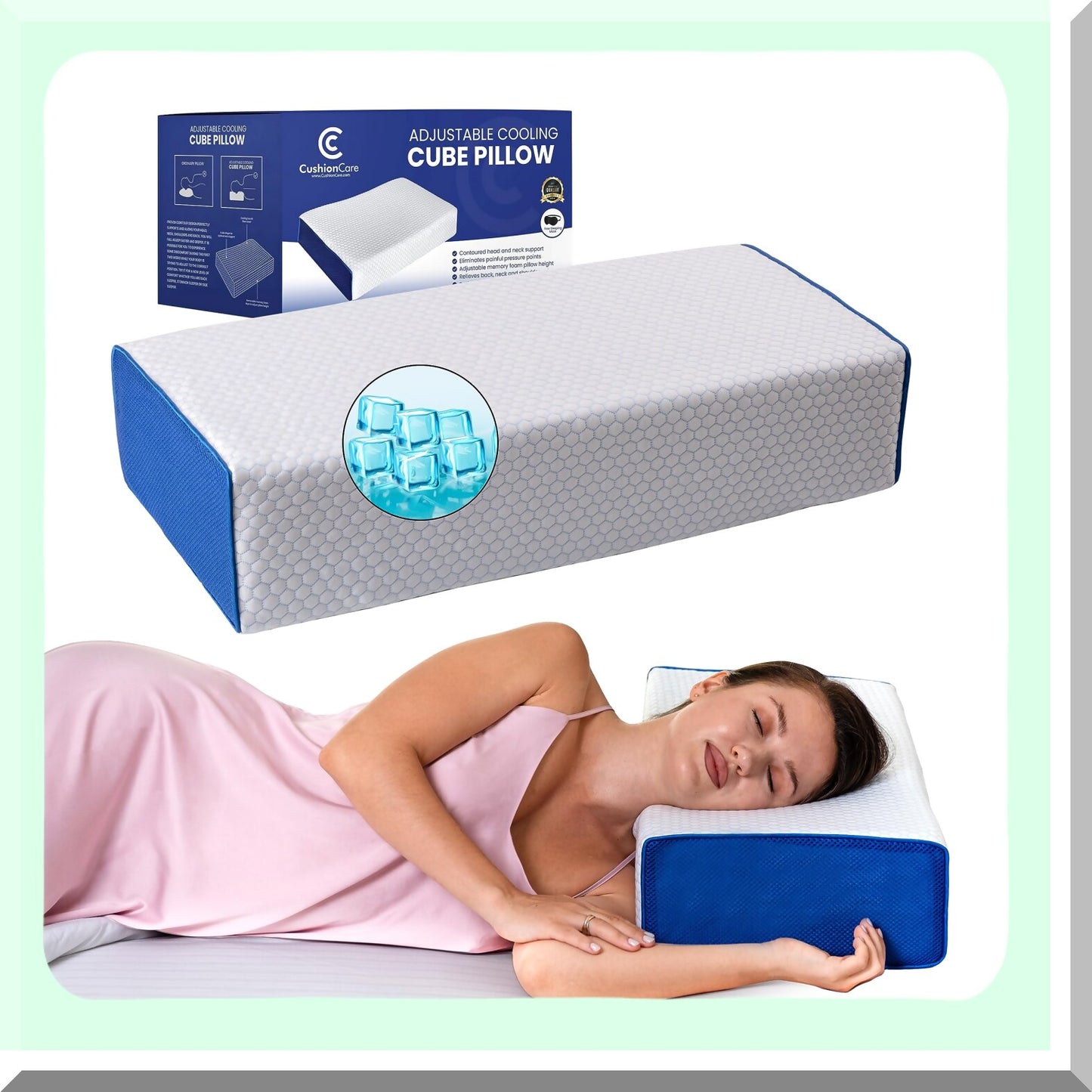 CoolCube Memory Foam Pillow - Adjustable Support for Side Sleepers, Cooling Ventilation for Neck & Shoulder Pain Relief, Square Shape for Sleeping, Cervical Support for Back Sleepers
