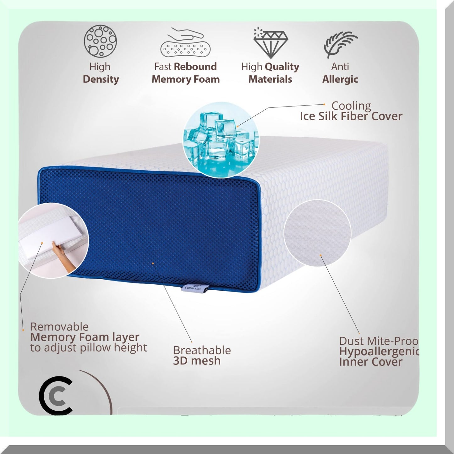 CoolCube Memory Foam Pillow - Adjustable Support for Side Sleepers, Cooling Ventilation for Neck & Shoulder Pain Relief, Square Shape for Sleeping, Cervical Support for Back Sleepers