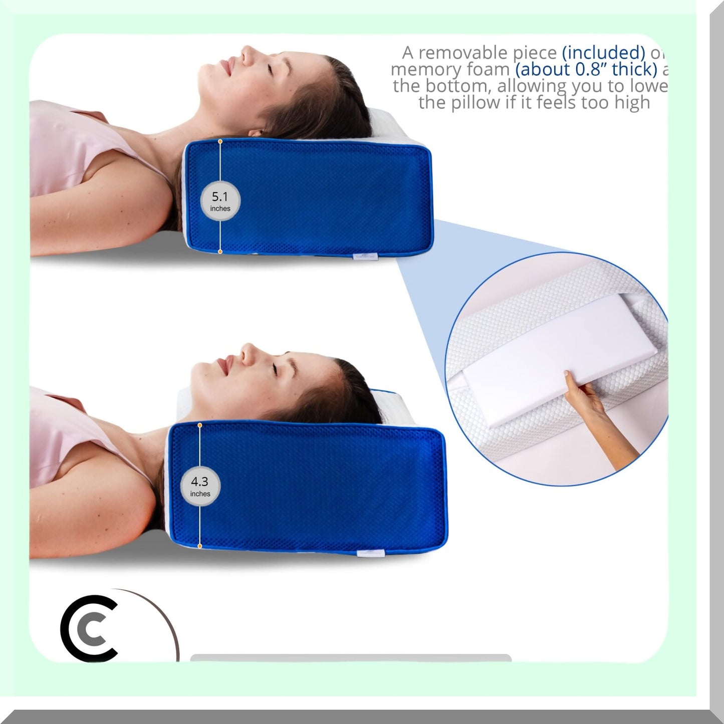 CoolCube Memory Foam Pillow - Adjustable Support for Side Sleepers, Cooling Ventilation for Neck & Shoulder Pain Relief, Square Shape for Sleeping, Cervical Support for Back Sleepers