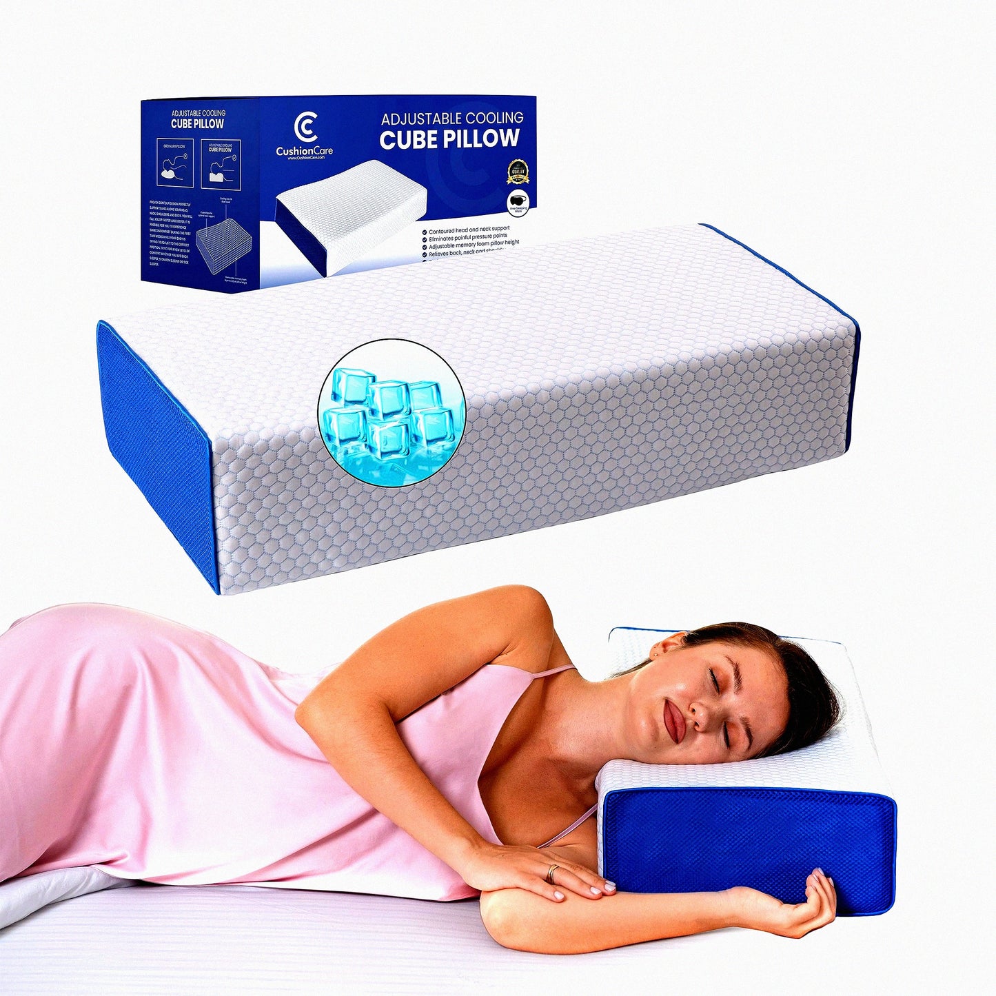CoolCube Memory Foam Pillow - Adjustable Support for Side Sleepers, Cooling Ventilation for Neck & Shoulder Pain Relief, Square Shape for Sleeping, Cervical Support for Back Sleepers