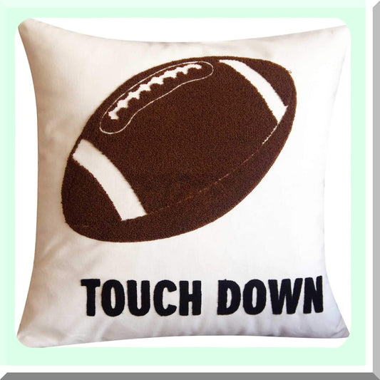 Touchdown Embroidered Canvas Pillow Cover - 18" Square Decorative Football Throw Pillow Case with Touchdown Pattern - Cover Only