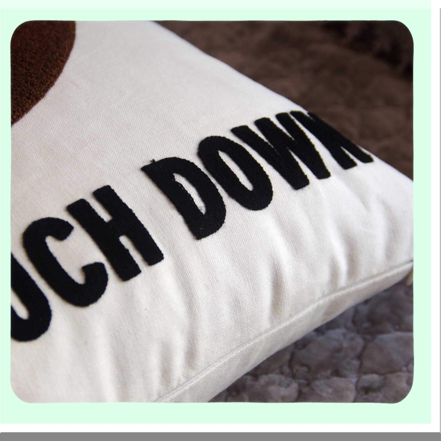 Touchdown Embroidered Canvas Pillow Cover - 18" Square Decorative Football Throw Pillow Case with Touchdown Pattern - Cover Only