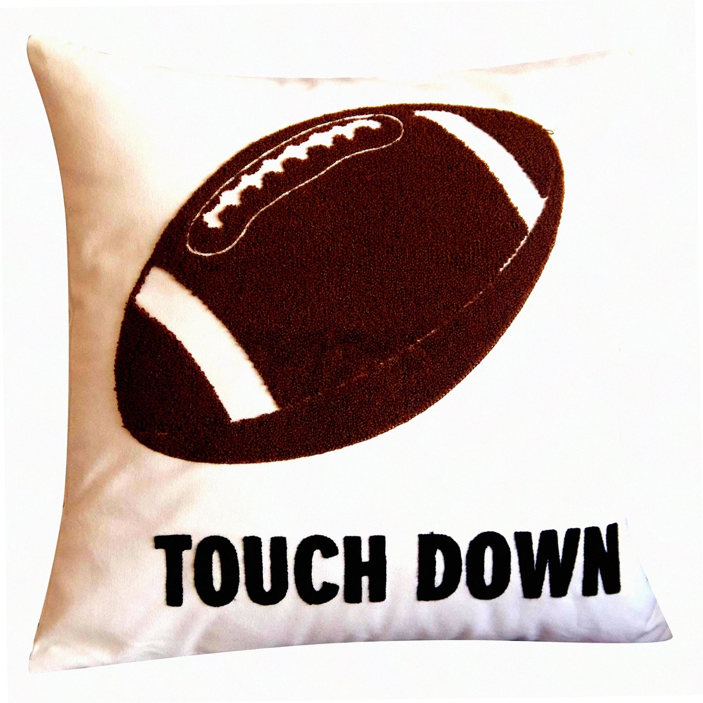Touchdown Embroidered Canvas Pillow Cover - 18" Square Decorative Football Throw Pillow Case with Touchdown Pattern - Cover Only
