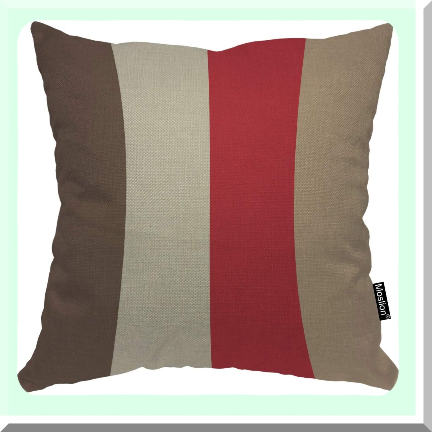 Striped Dad's Den Pillow Cover - 18x18 Throw Pillow Case for Father's Day Home Decor - Red Brown Cream Cushion Cover - Cotton Linen Square Pillow