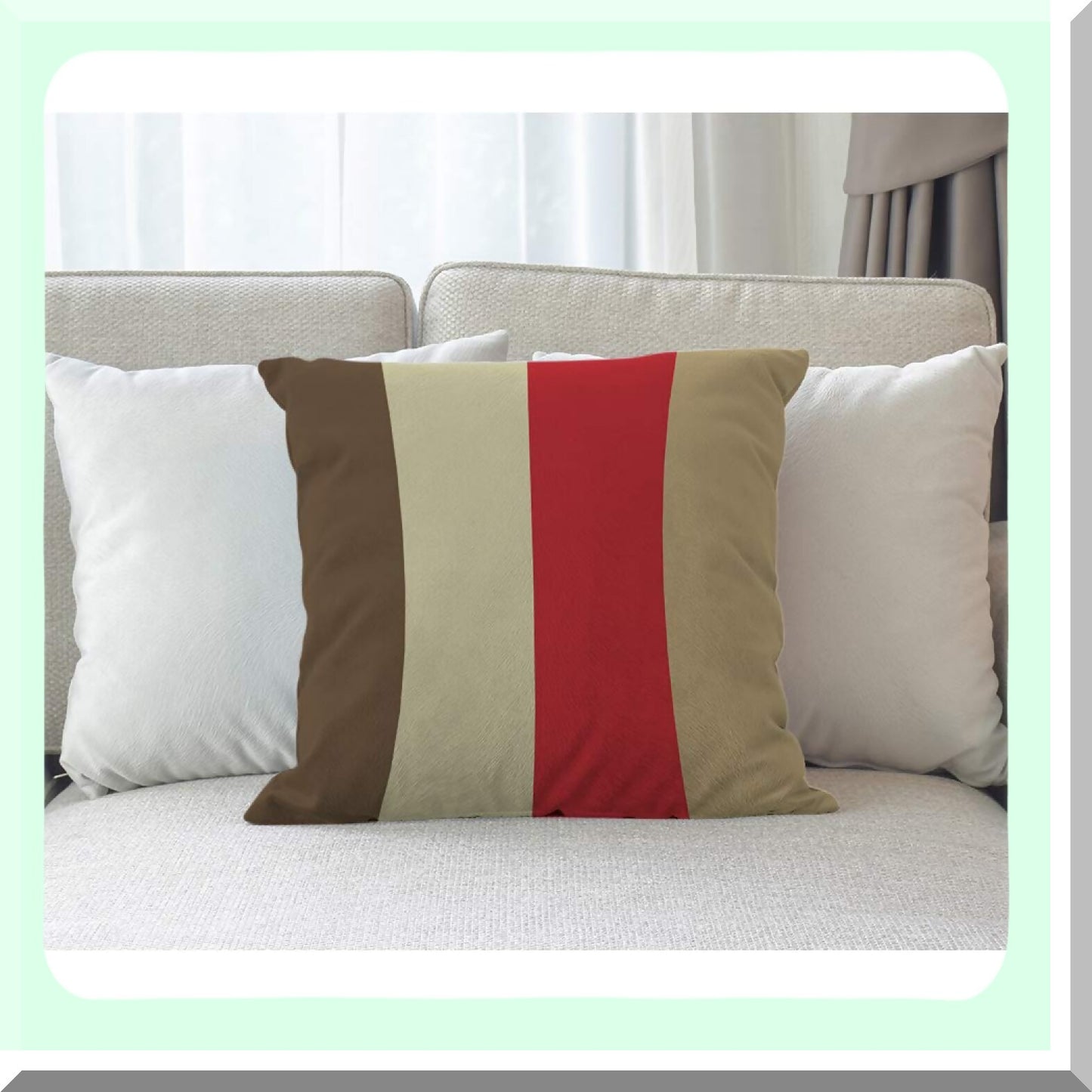 Striped Dad's Den Pillow Cover - 18x18 Throw Pillow Case for Father's Day Home Decor - Red Brown Cream Cushion Cover - Cotton Linen Square Pillow