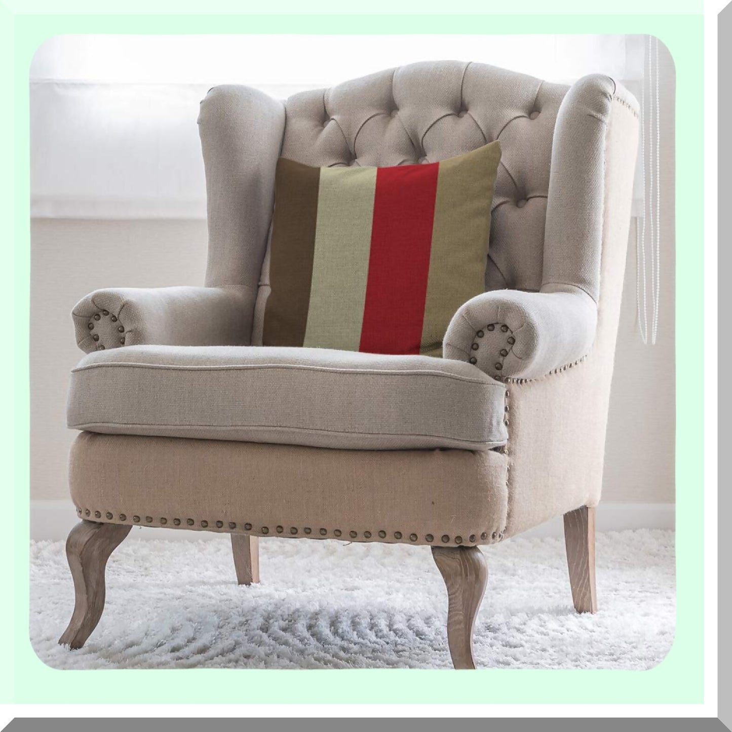 Striped Dad's Den Pillow Cover - 18x18 Throw Pillow Case for Father's Day Home Decor - Red Brown Cream Cushion Cover - Cotton Linen Square Pillow