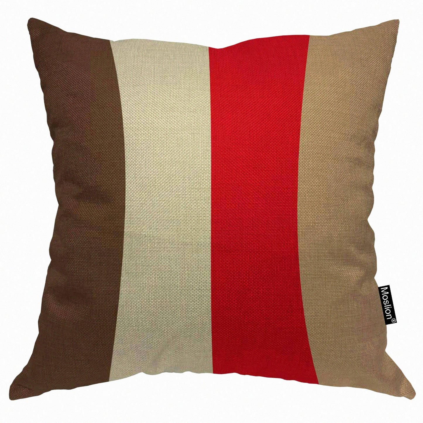 Striped Dad's Den Pillow Cover - 18x18 Throw Pillow Case for Father's Day Home Decor - Red Brown Cream Cushion Cover - Cotton Linen Square Pillow
