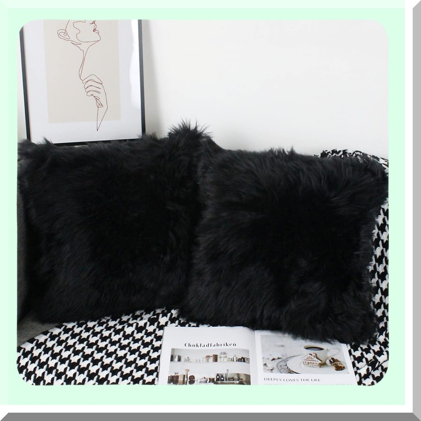 Luxury Farmhouse Plush Black Pillow Covers - Set of 2 | Soft Fuzzy Decorative Throw Cushion Cases for Sofa Couch & Bedroom 24x24