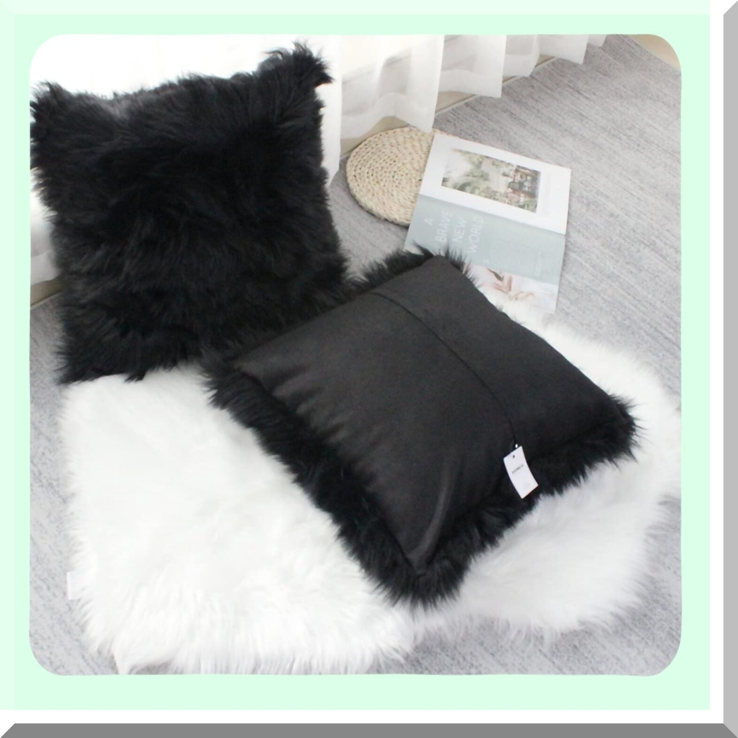 Luxury Farmhouse Plush Black Pillow Covers - Set of 2 | Soft Fuzzy Decorative Throw Cushion Cases for Sofa Couch & Bedroom 24x24