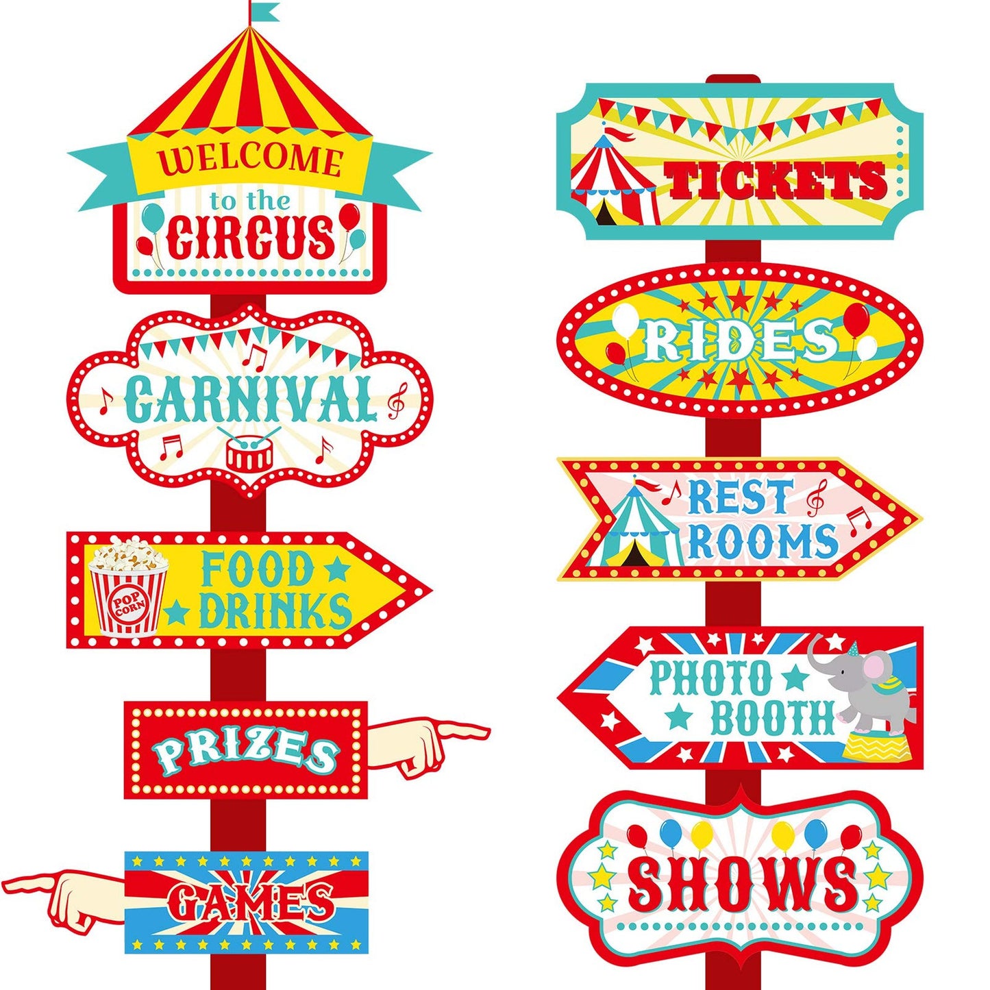 20 Pieces Circus Party Directional Signs for Birthday Decorations