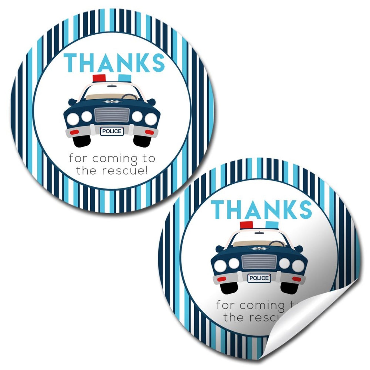 Police Car Birthday Thank You Stickers for Party Favors