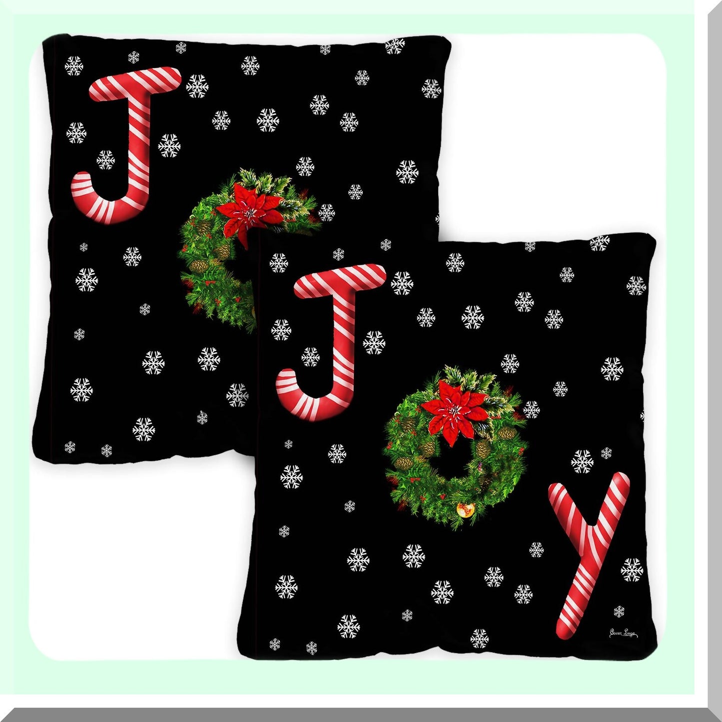 Joyful Oasis Pillowcase Set - 18x18 Inch Indoor/Outdoor Decorative Cushion Covers - Pack of 2 - Holiday Wreath Design - Soft & Durable Fabric