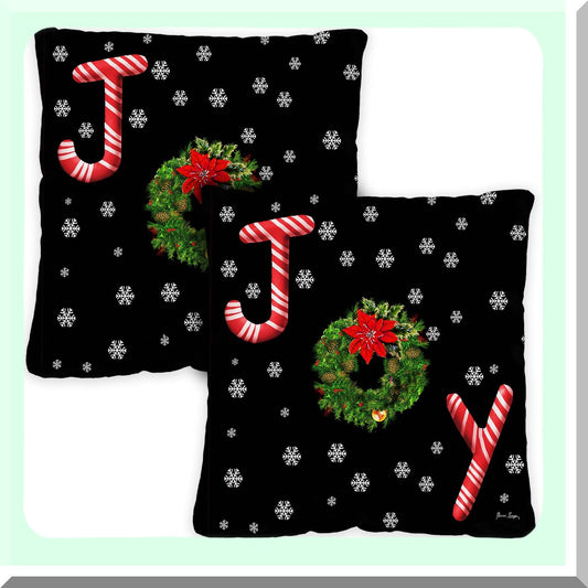 Joyful Oasis Pillowcase Set - 18x18 Inch Indoor/Outdoor Decorative Cushion Covers - Pack of 2 - Holiday Wreath Design - Soft & Durable Fabric