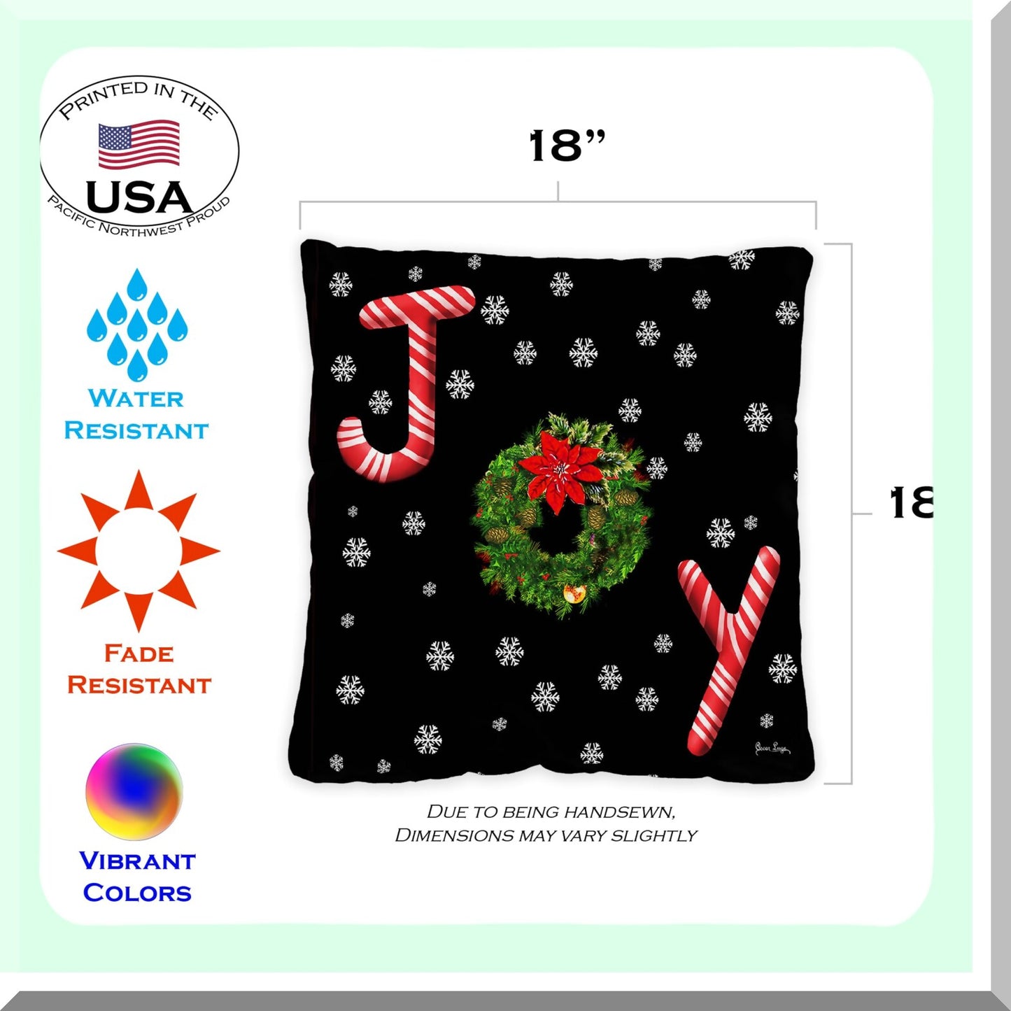 Joyful Oasis Pillowcase Set - 18x18 Inch Indoor/Outdoor Decorative Cushion Covers - Pack of 2 - Holiday Wreath Design - Soft & Durable Fabric