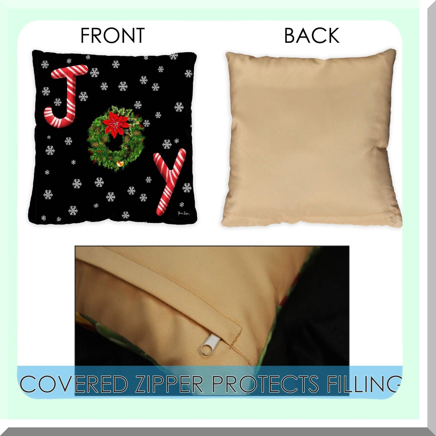 Joyful Oasis Pillowcase Set - 18x18 Inch Indoor/Outdoor Decorative Cushion Covers - Pack of 2 - Holiday Wreath Design - Soft & Durable Fabric