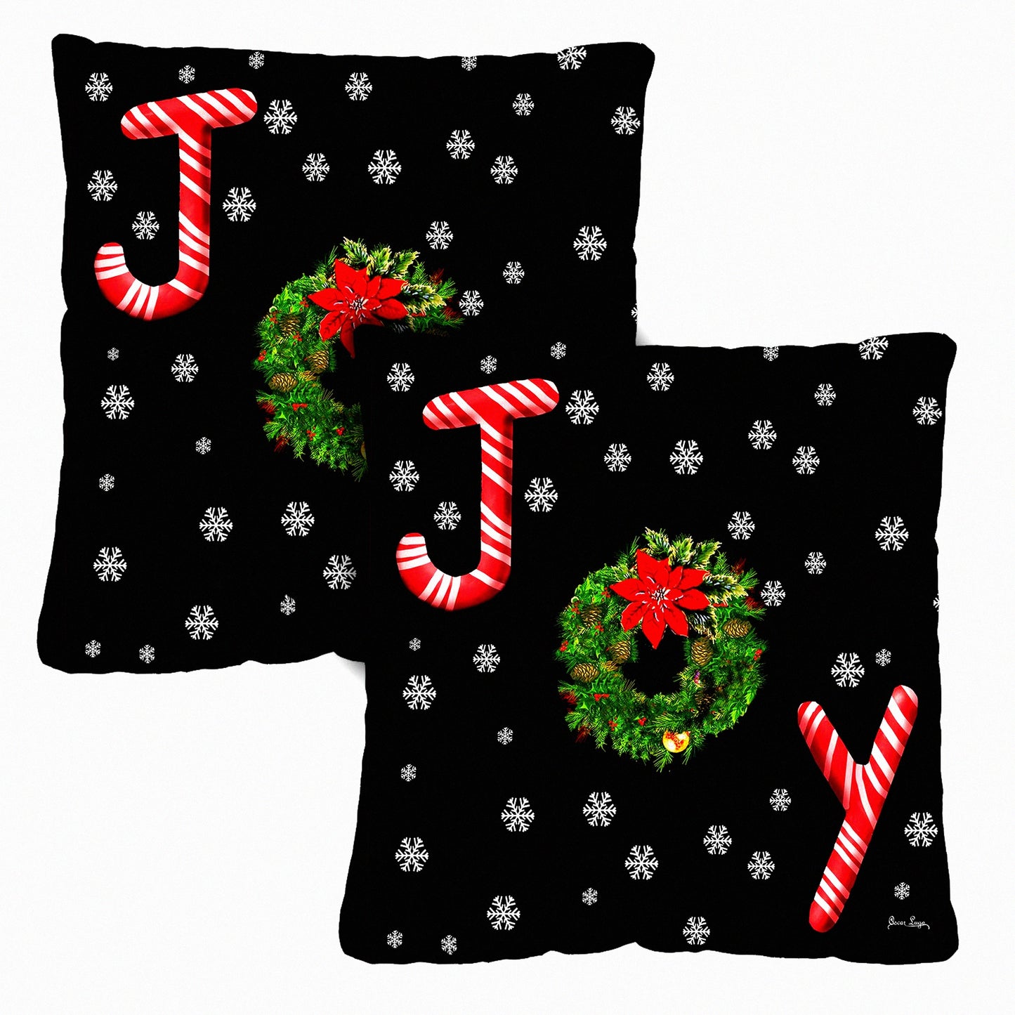 Joyful Oasis Pillowcase Set - 18x18 Inch Indoor/Outdoor Decorative Cushion Covers - Pack of 2 - Holiday Wreath Design - Soft & Durable Fabric