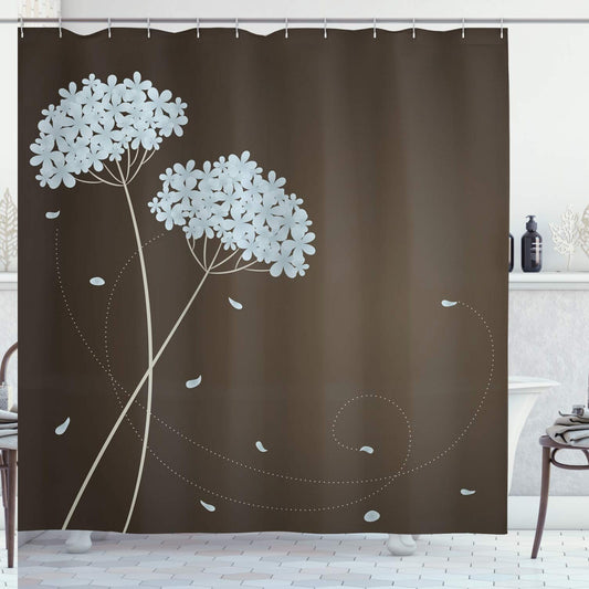 Brown and Blue Floral Shower Curtain 69x70 inches