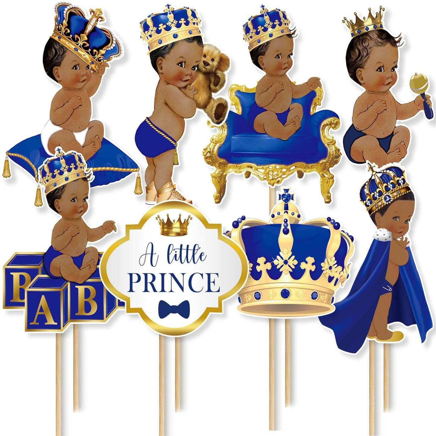 Royal Prince Party Centerpieces - Set of 24 Table Toppers for Boys, Little Prince Baby Shower Decorations, Blue Prince Birthday Supplies