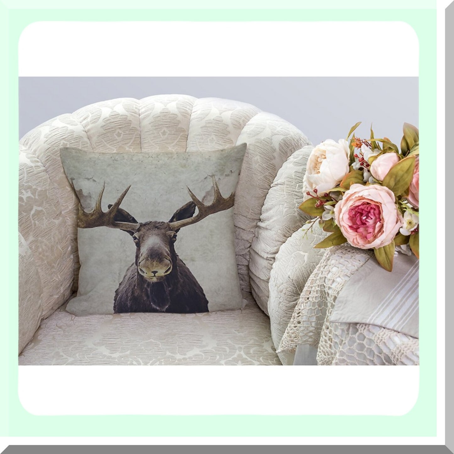 Rustic Moose Decorative Pillow Cover - Cotton Linen Square Cushion Case for Home Sofa Armchair Bedroom Living Room - 18 x 18 Inch - Men Women Gift