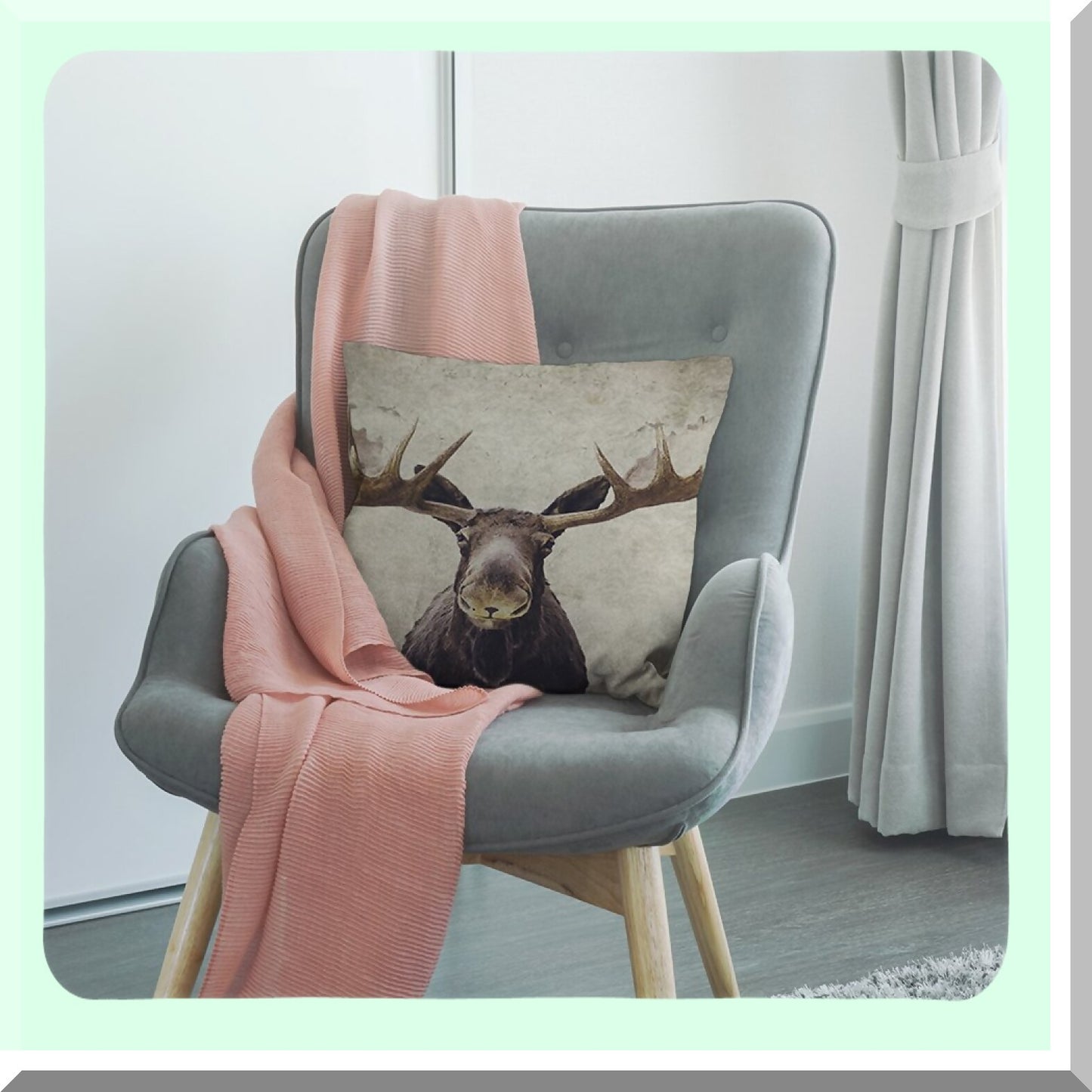 Rustic Moose Decorative Pillow Cover - Cotton Linen Square Cushion Case for Home Sofa Armchair Bedroom Living Room - 18 x 18 Inch - Men Women Gift