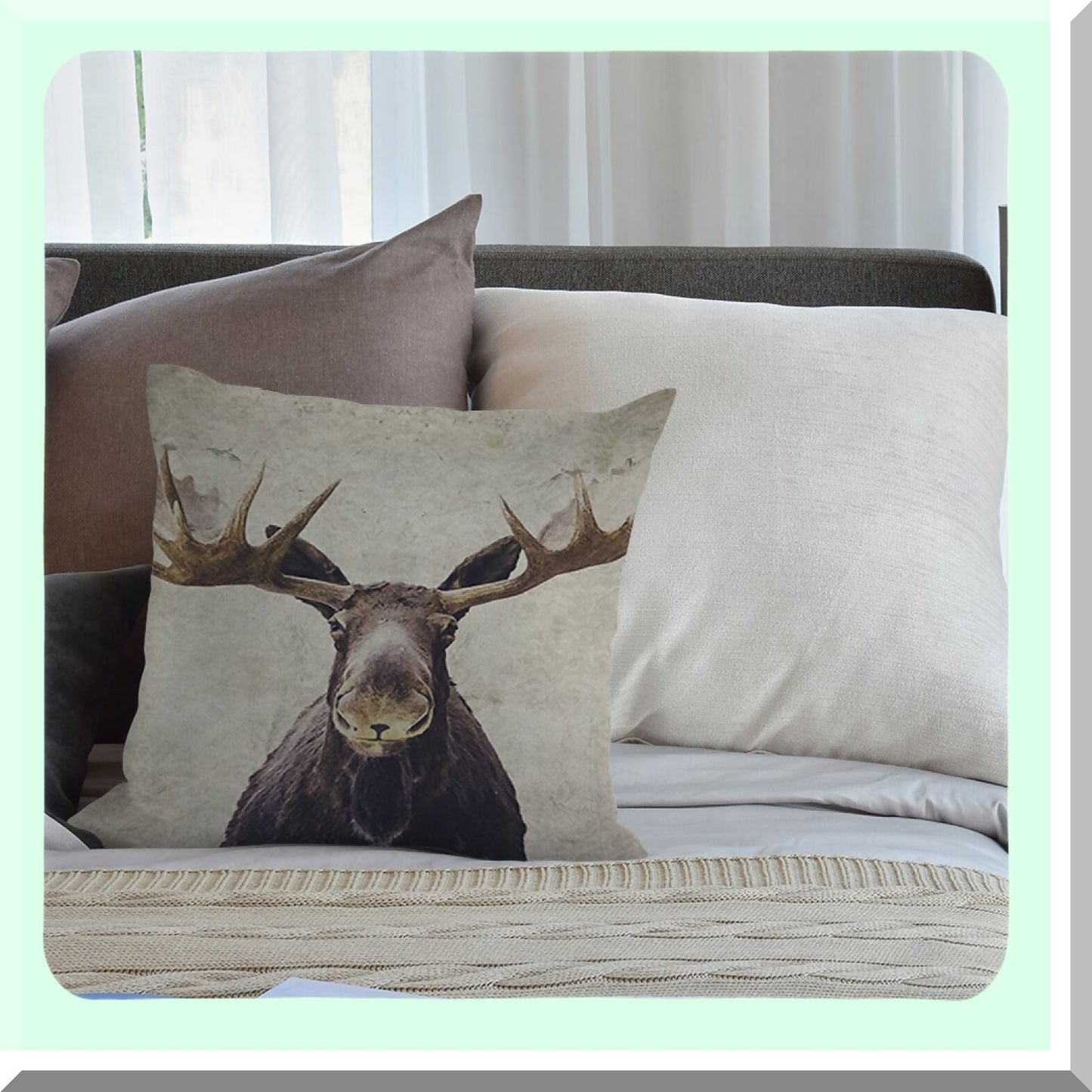 Rustic Moose Decorative Pillow Cover - Cotton Linen Square Cushion Case for Home Sofa Armchair Bedroom Living Room - 18 x 18 Inch - Men Women Gift