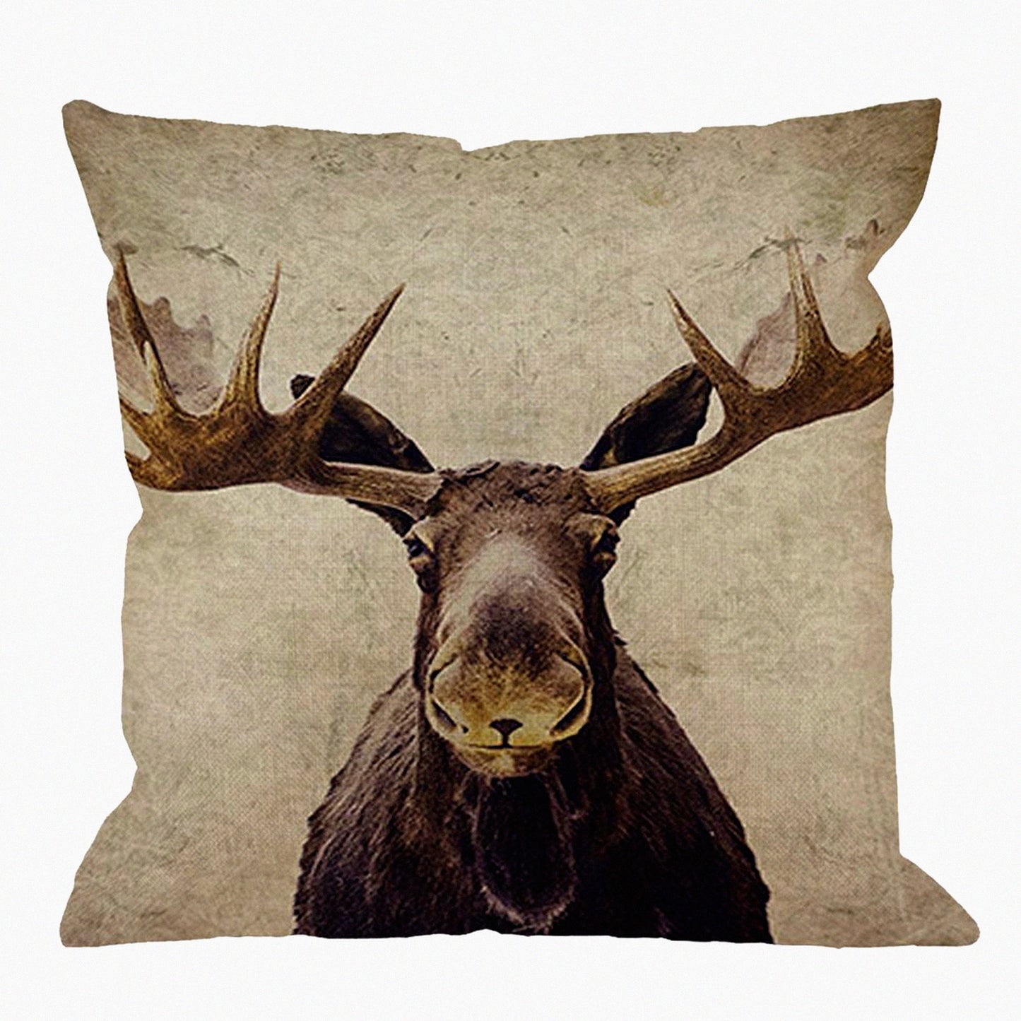 Rustic Moose Decorative Pillow Cover - Cotton Linen Square Cushion Case for Home Sofa Armchair Bedroom Living Room - 18 x 18 Inch - Men Women Gift