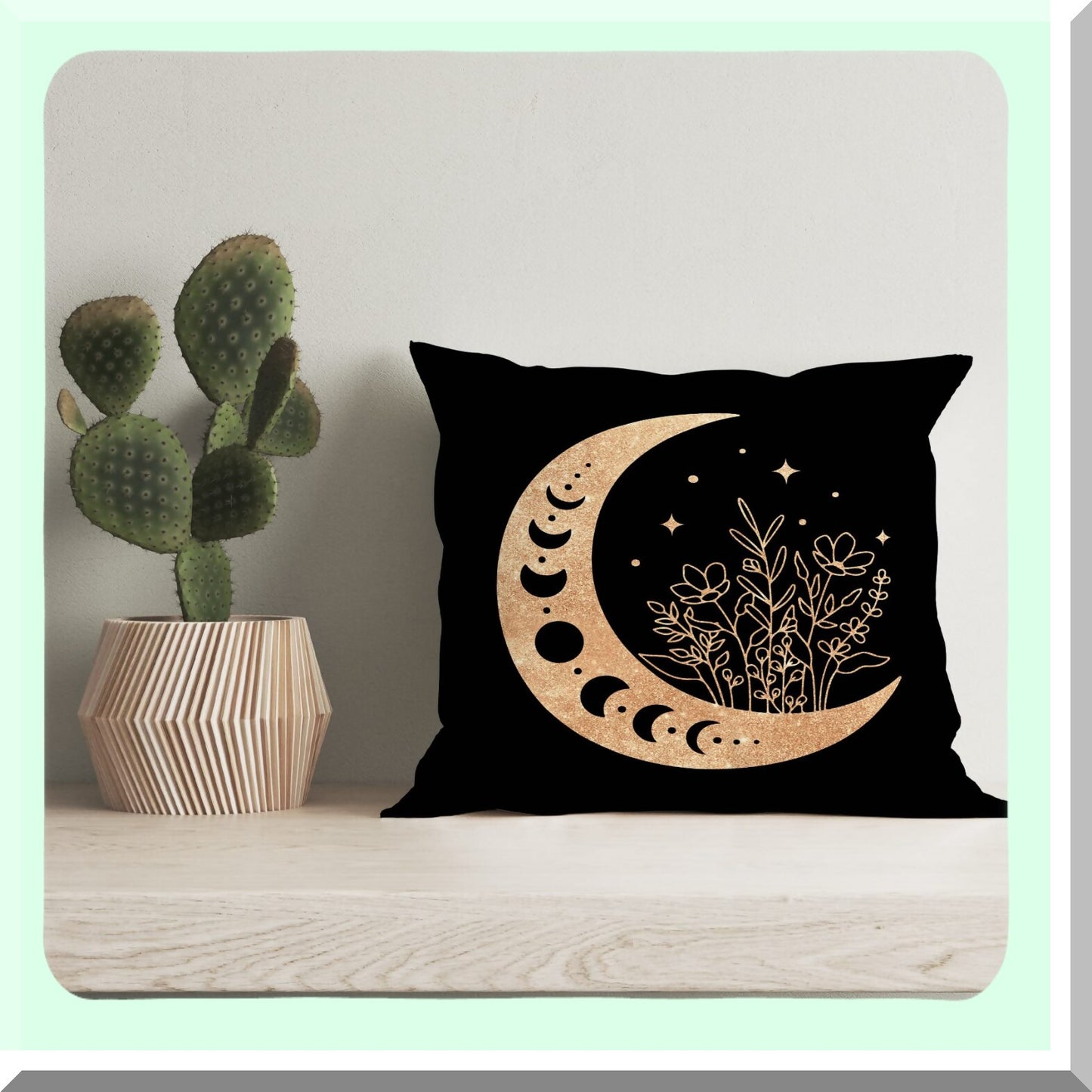 Moonlit Boho Floral Decor Pillowcase - 18x18 Inch Throw Pillow Cover for Sofa Bed, Modern Crescent Moon & Stars Design, Home Bohemian Decor Accent