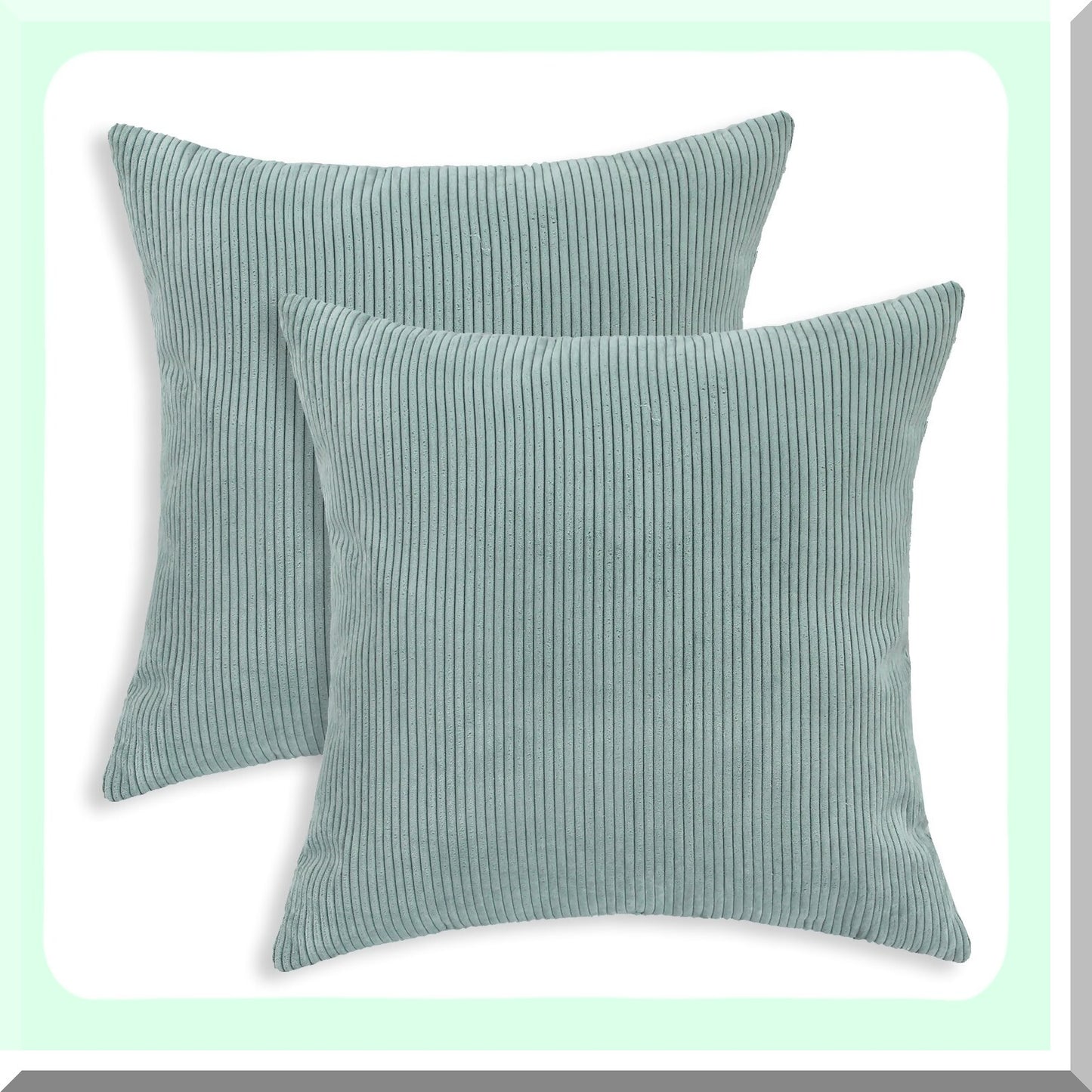 Ultra Soft Corduroy Striped Throw Pillow Covers - Set of 2 Cozy Cases for Couch Bed Sofa, 18x18 Inches, Duck Egg Blue - Decorative Cushion Cover