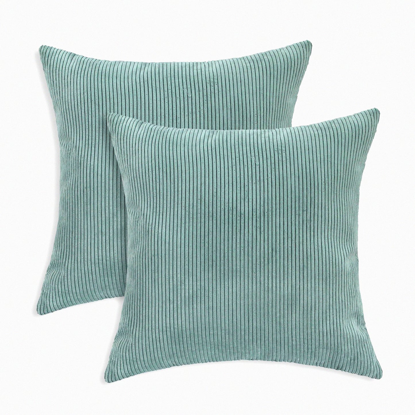 Ultra Soft Corduroy Striped Throw Pillow Covers - Set of 2 Cozy Cases for Couch Bed Sofa, 18x18 Inches, Duck Egg Blue - Decorative Cushion Cover
